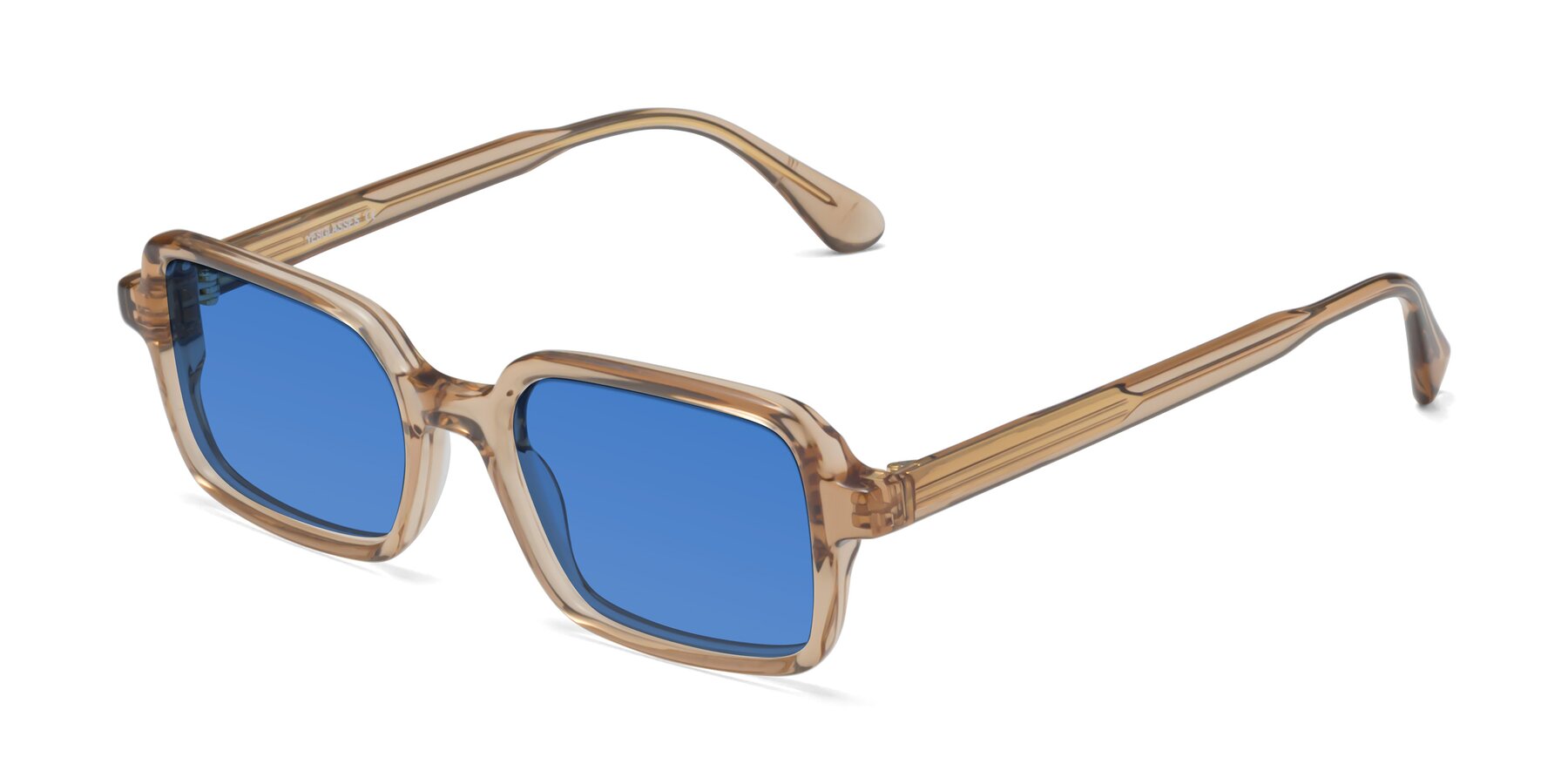 Angle of Canuto in Caramel with Blue Tinted Lenses
