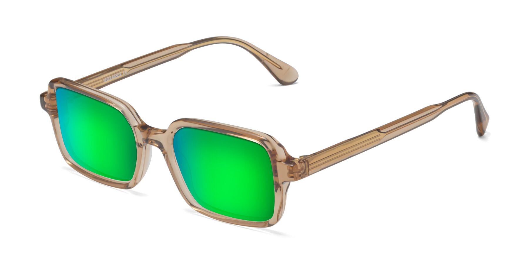 Angle of Canuto in Caramel with Green Mirrored Lenses