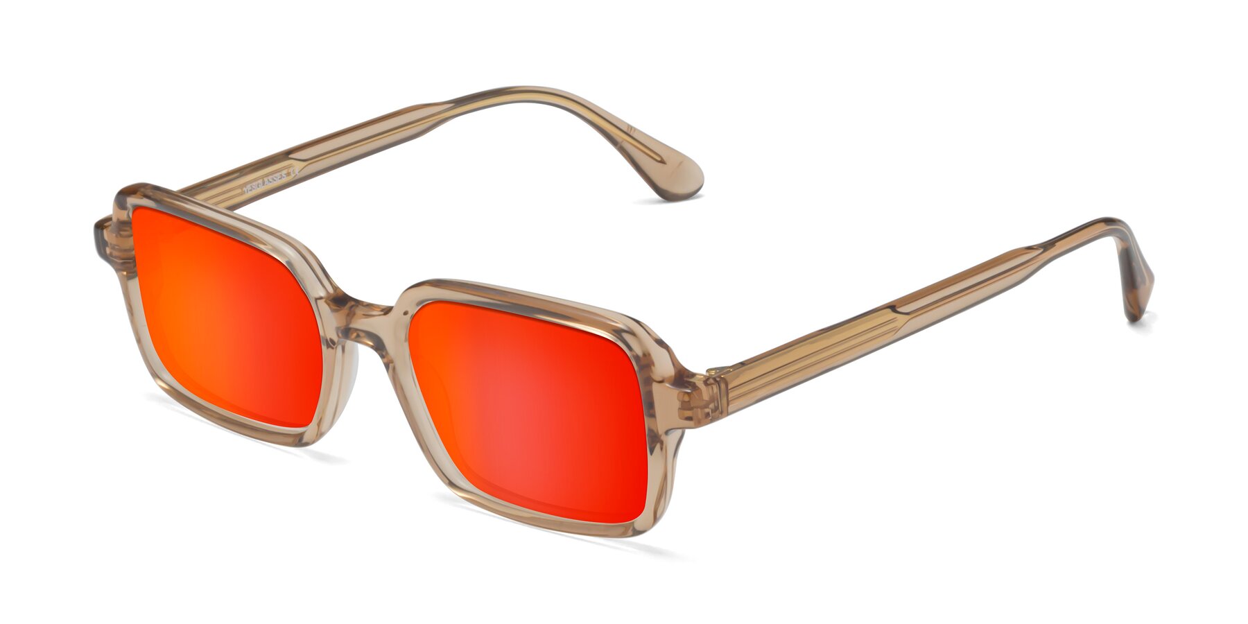 Angle of Canuto in Caramel with Red Gold Mirrored Lenses