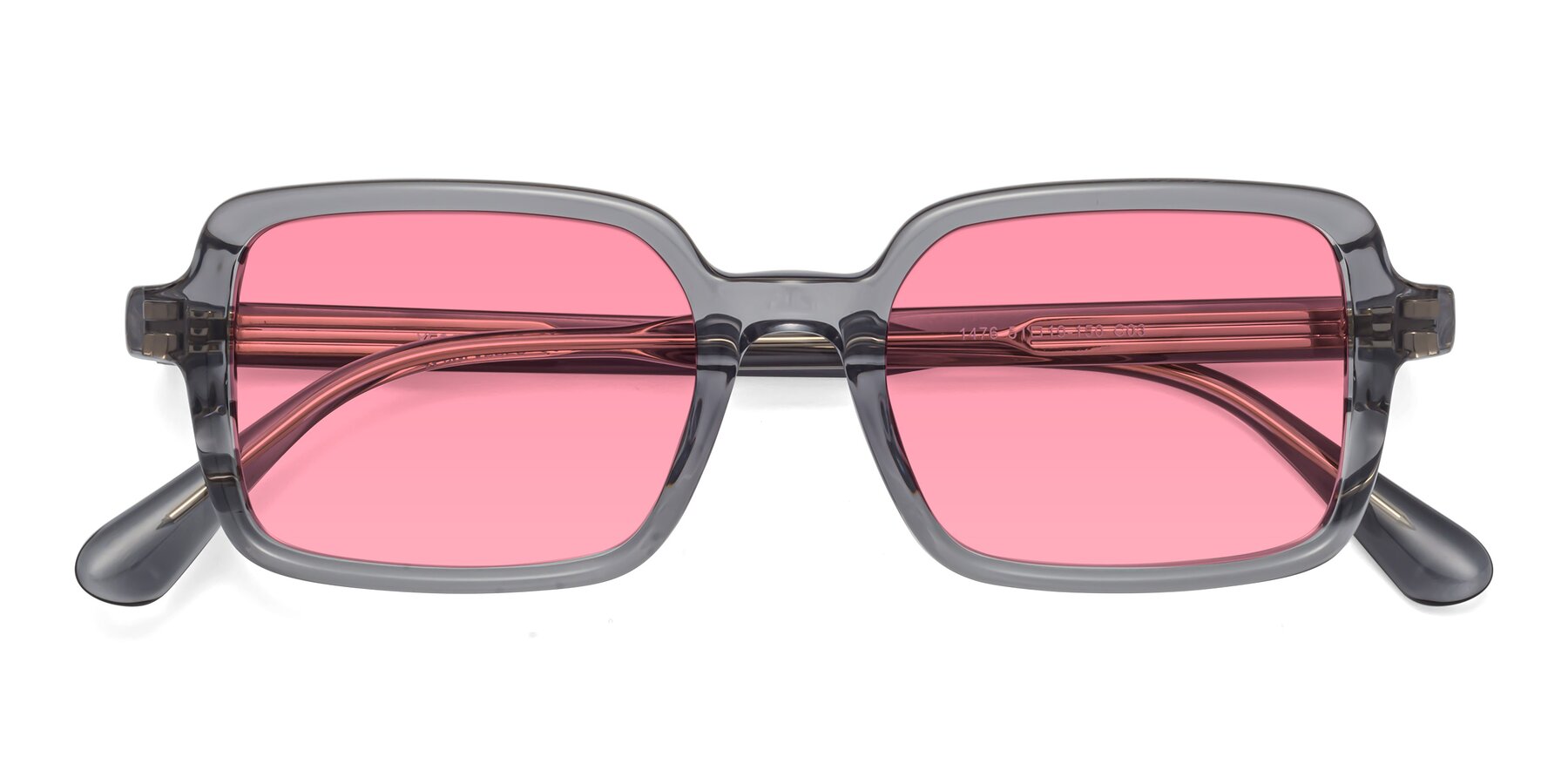 Folded Front of Canuto in Transparent Gray with Pink Tinted Lenses