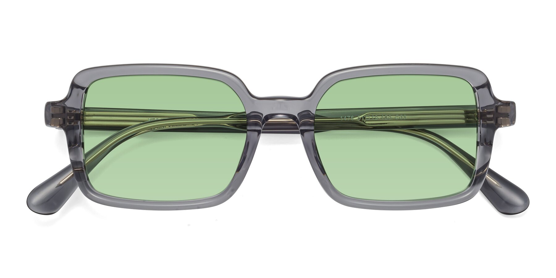 Folded Front of Canuto in Transparent Gray with Medium Green Tinted Lenses