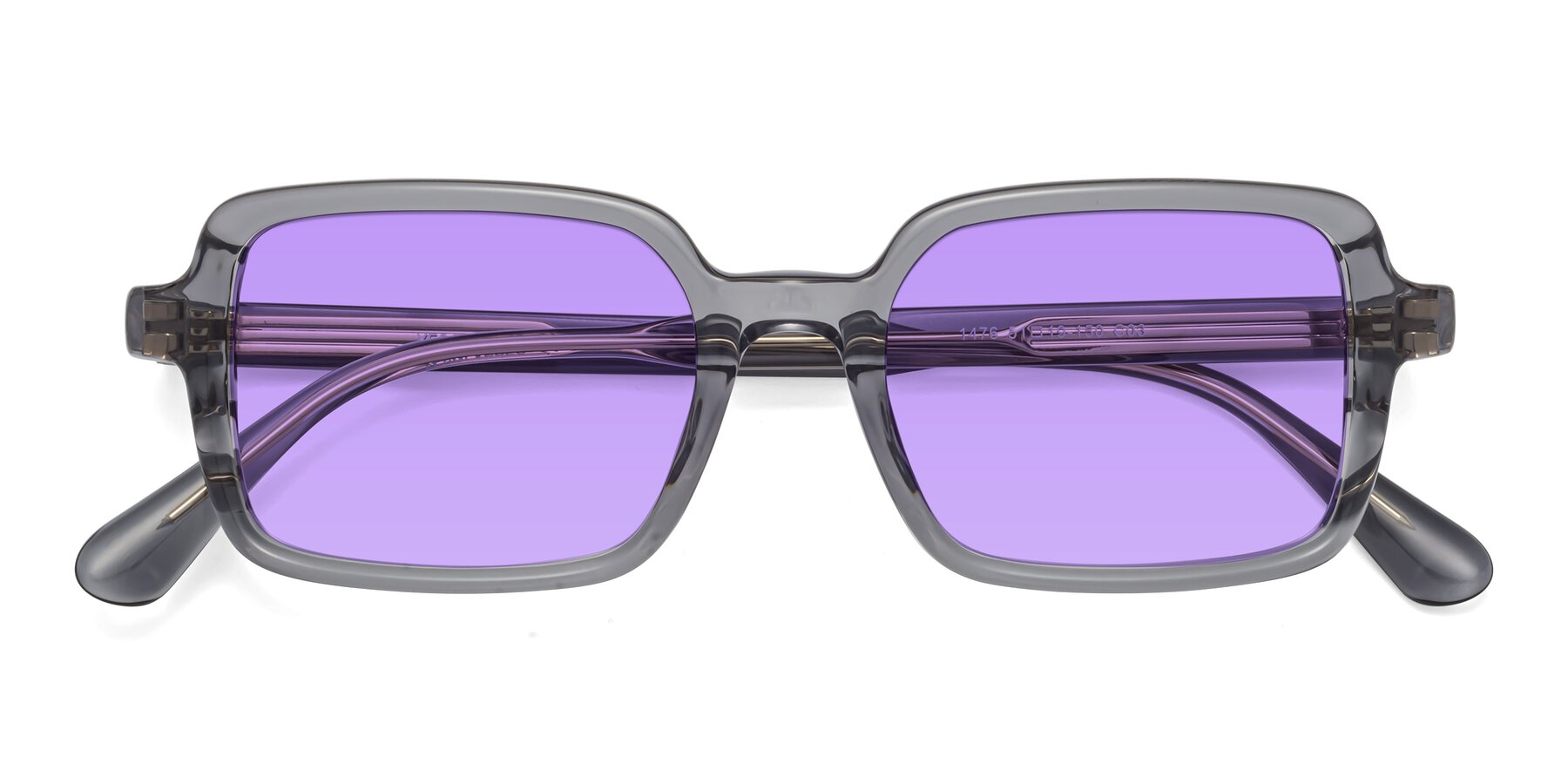 Folded Front of Canuto in Transparent Gray with Medium Purple Tinted Lenses