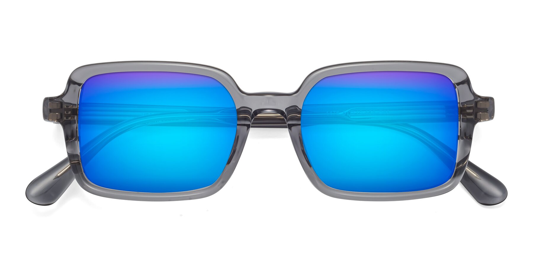 Folded Front of Canuto in Transparent Gray with Blue Mirrored Lenses