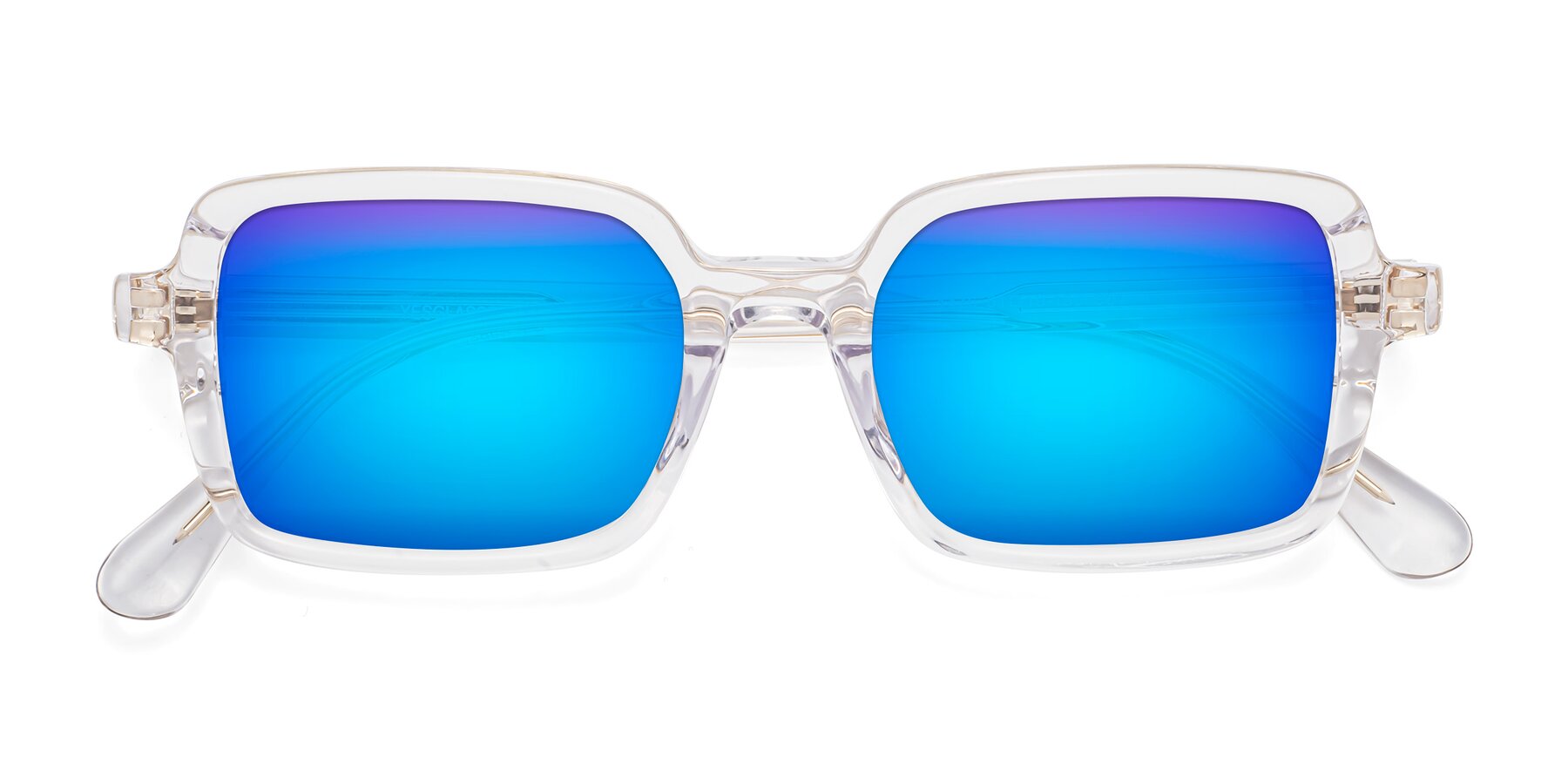 Folded Front of Canuto in Clear with Blue Mirrored Lenses
