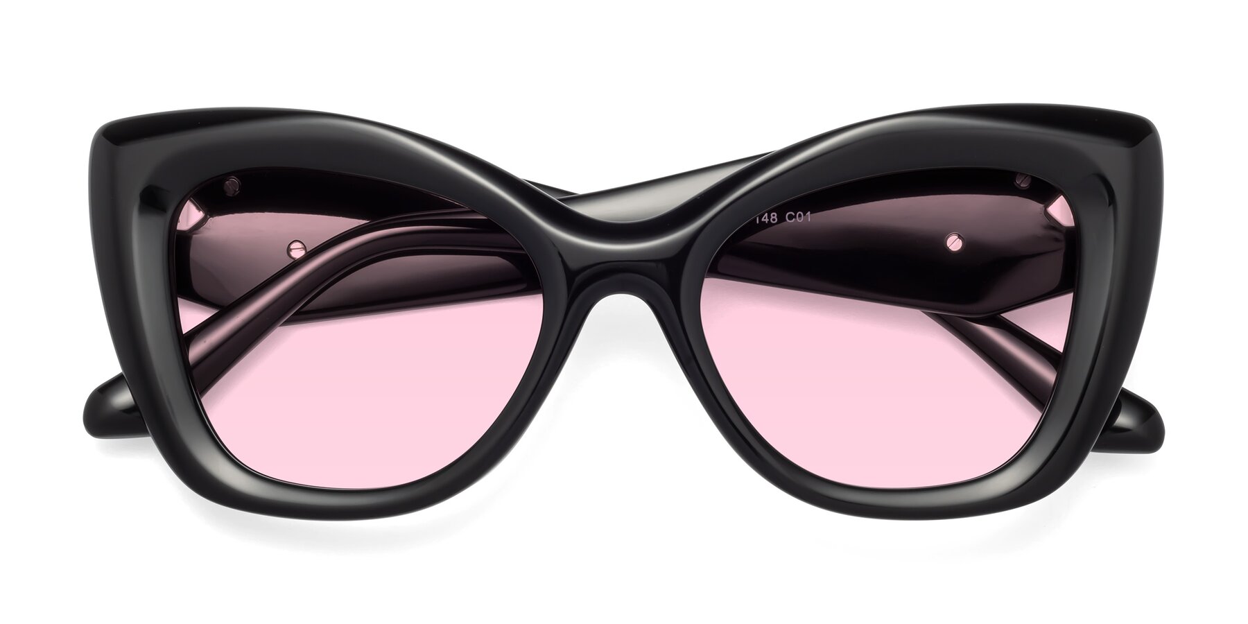 Folded Front of Riffe in Black with Light Pink Tinted Lenses