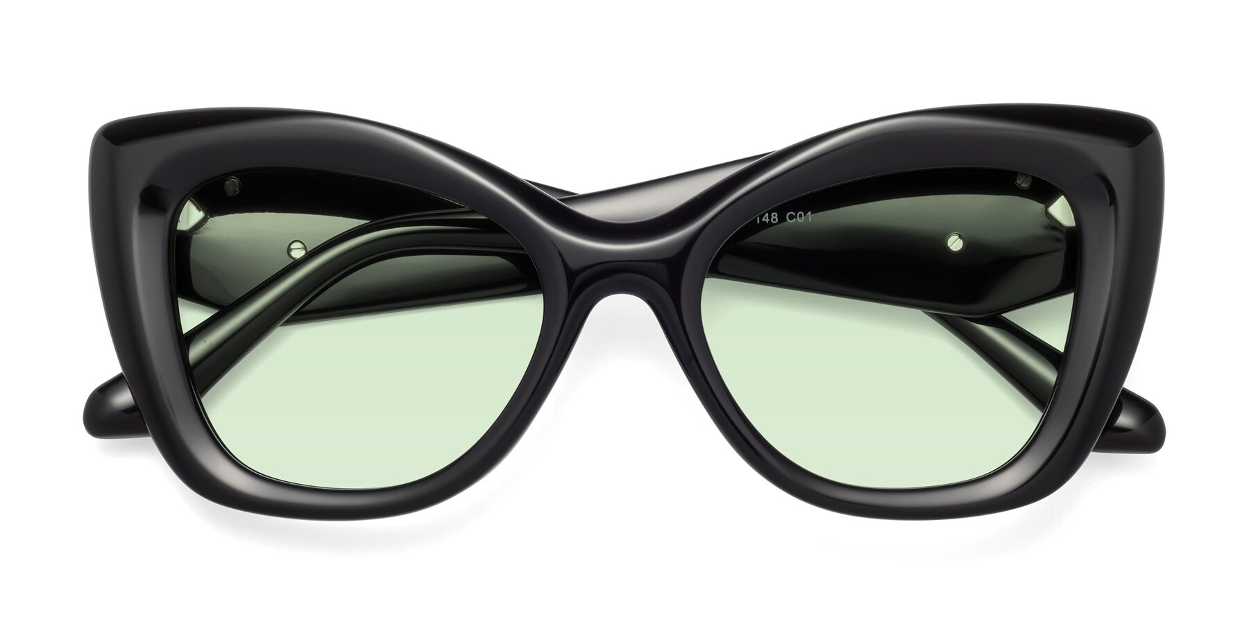Folded Front of Riffe in Black with Light Green Tinted Lenses