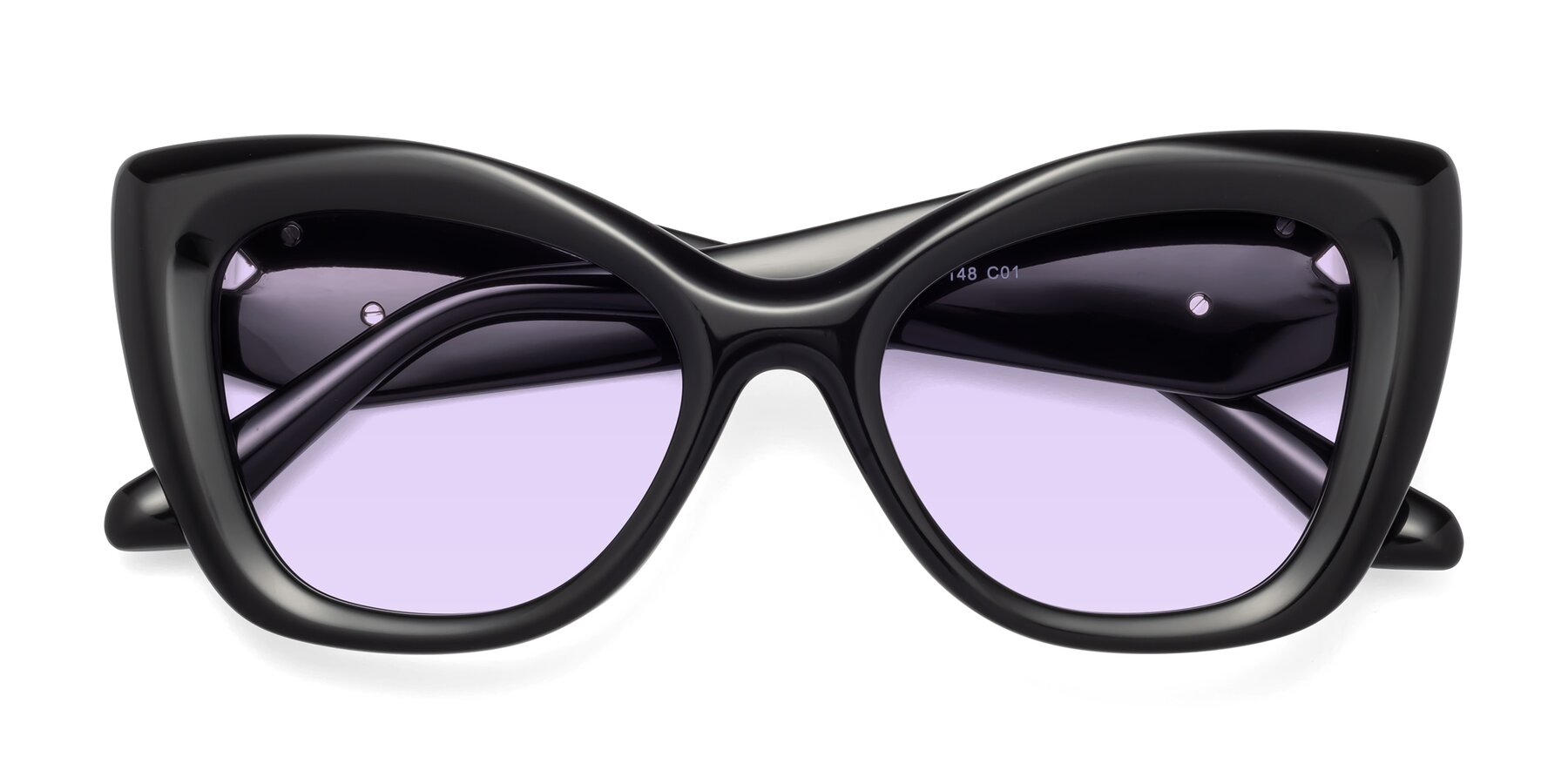 Folded Front of Riffe in Black with Light Purple Tinted Lenses