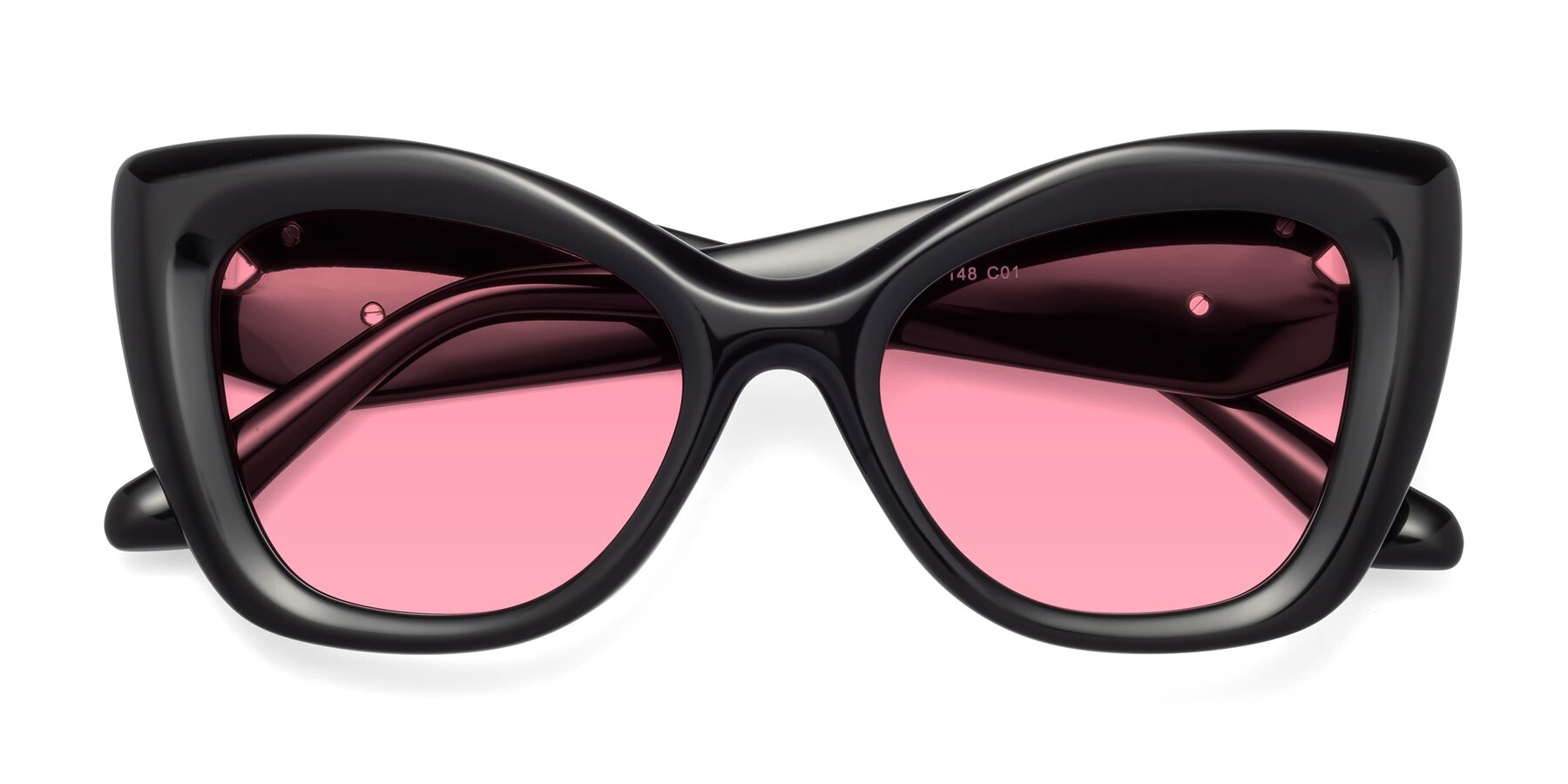 Folded Front of Riffe in Black with Pink Tinted Lenses