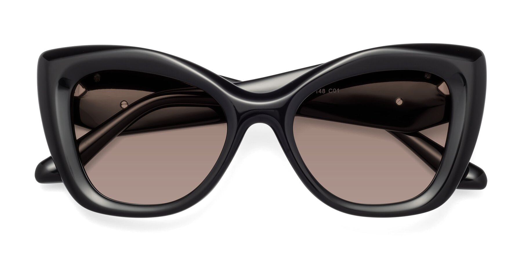 Folded Front of Riffe in Black with Medium Brown Tinted Lenses