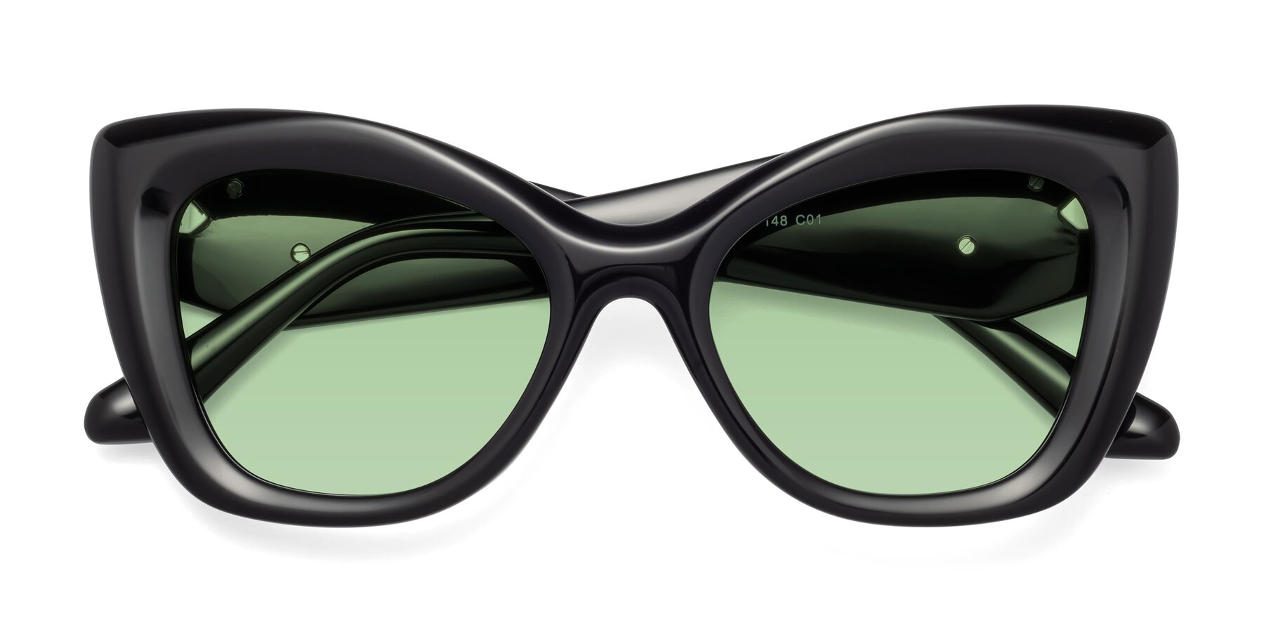 Folded Front of Riffe in Black with Medium Green Tinted Lenses