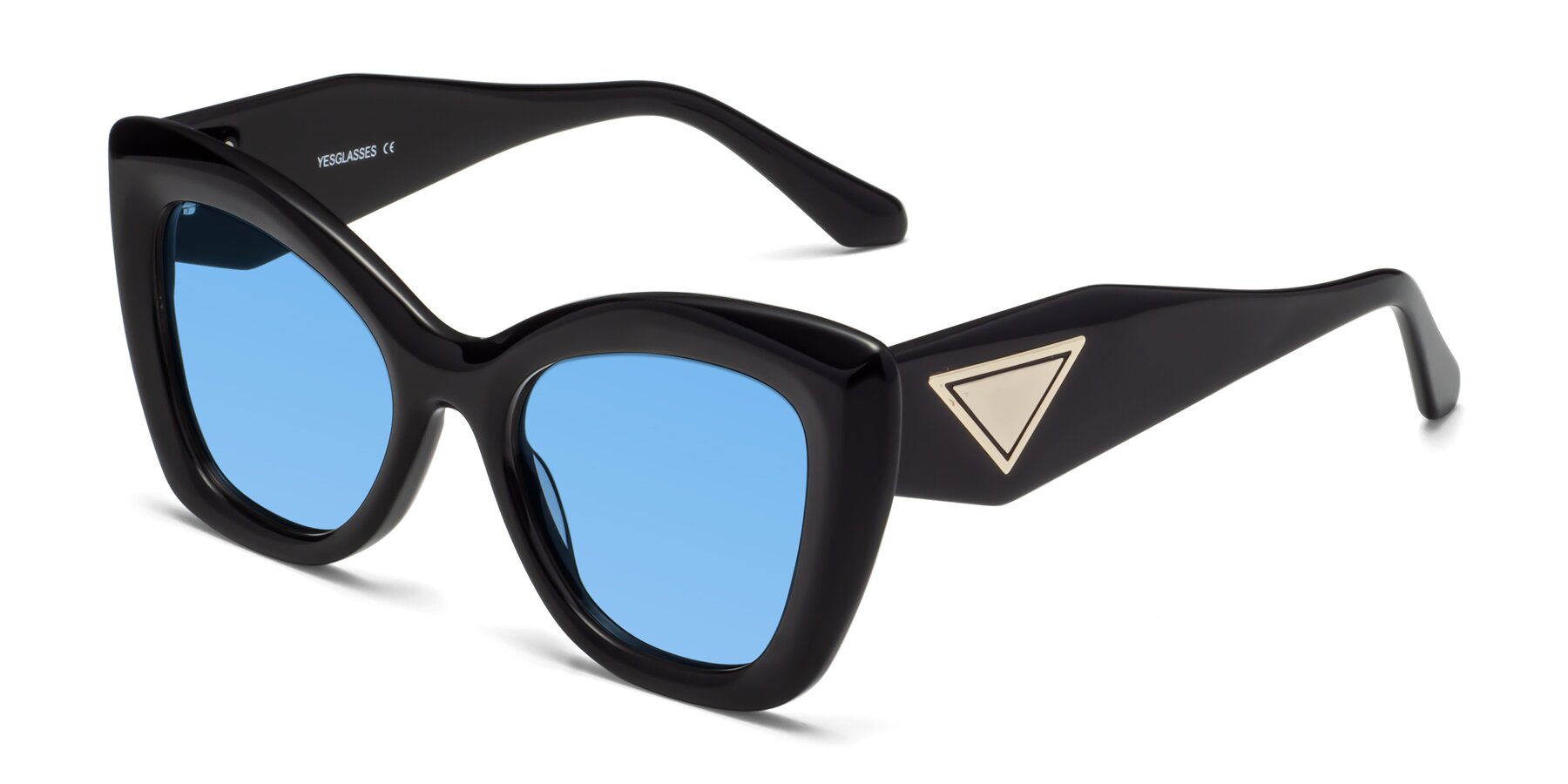 Angle of Riffe in Black with Medium Blue Tinted Lenses