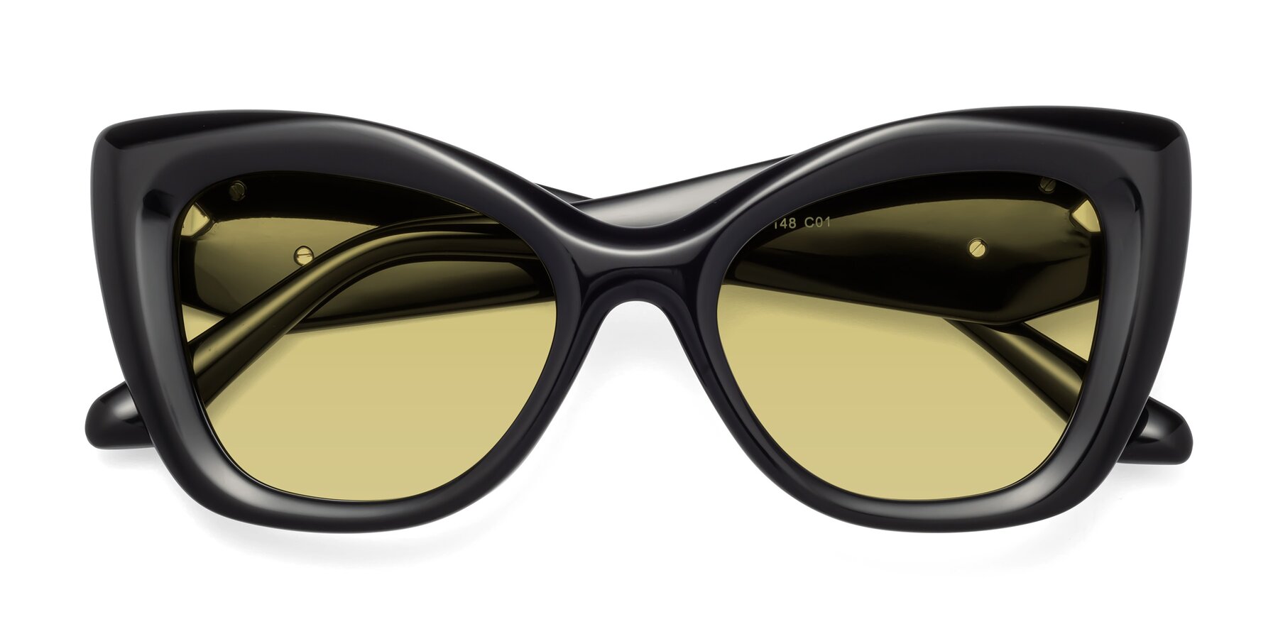 Folded Front of Riffe in Black with Medium Champagne Tinted Lenses