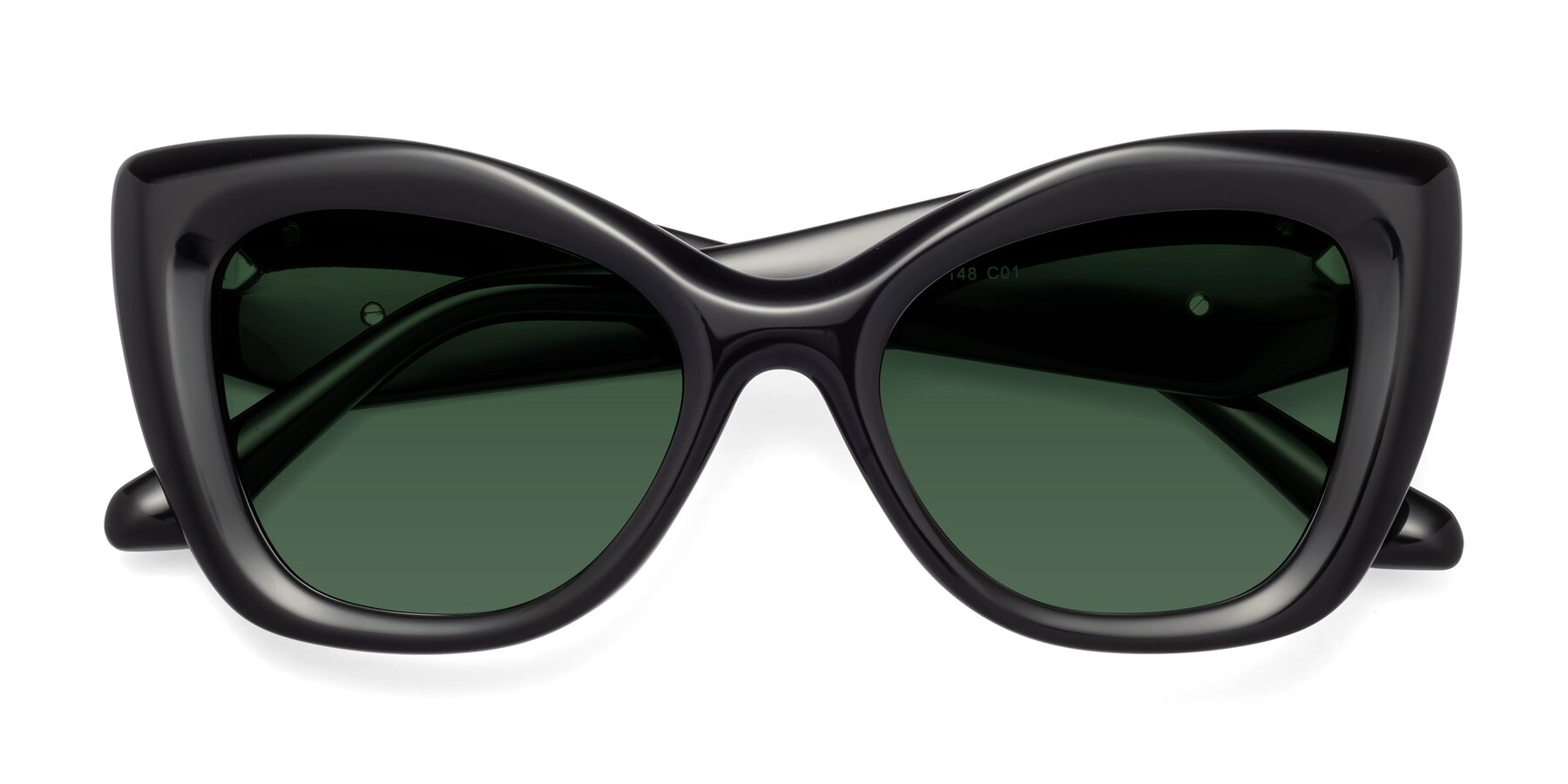 Folded Front of Riffe in Black with Green Tinted Lenses
