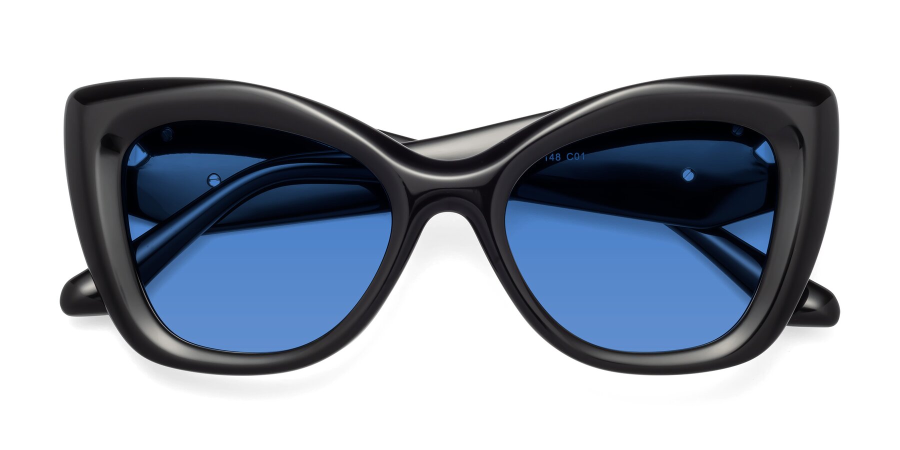 Folded Front of Riffe in Black with Blue Tinted Lenses