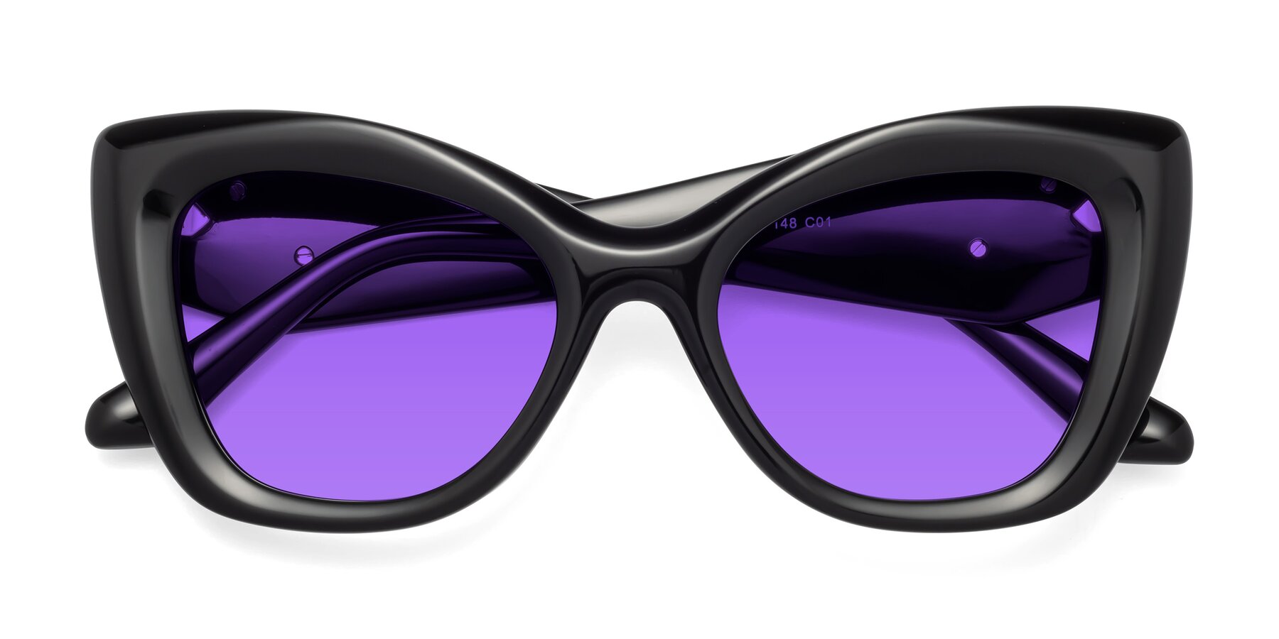 Folded Front of Riffe in Black with Purple Tinted Lenses