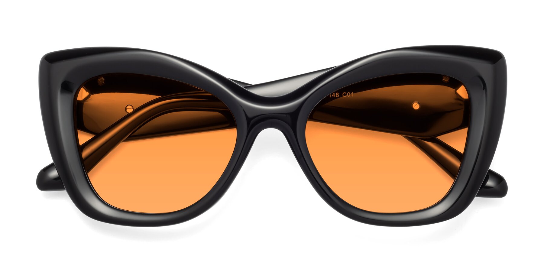 Folded Front of Riffe in Black with Orange Tinted Lenses