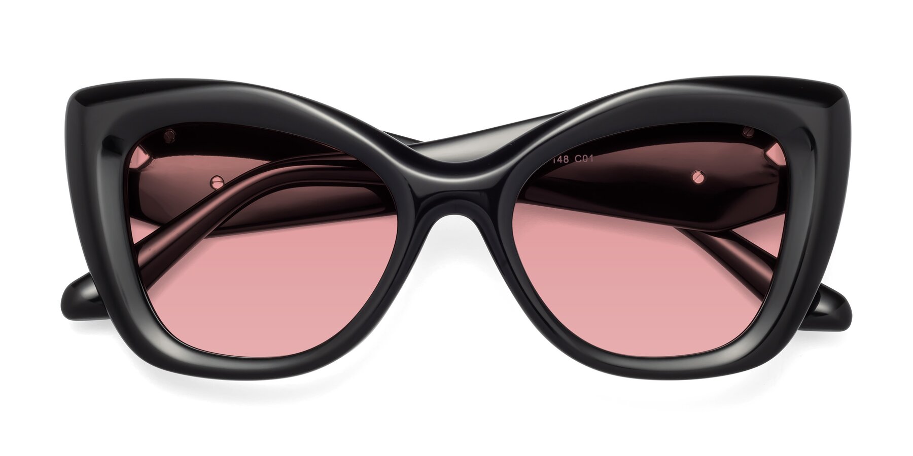 Folded Front of Riffe in Black with Medium Garnet Tinted Lenses