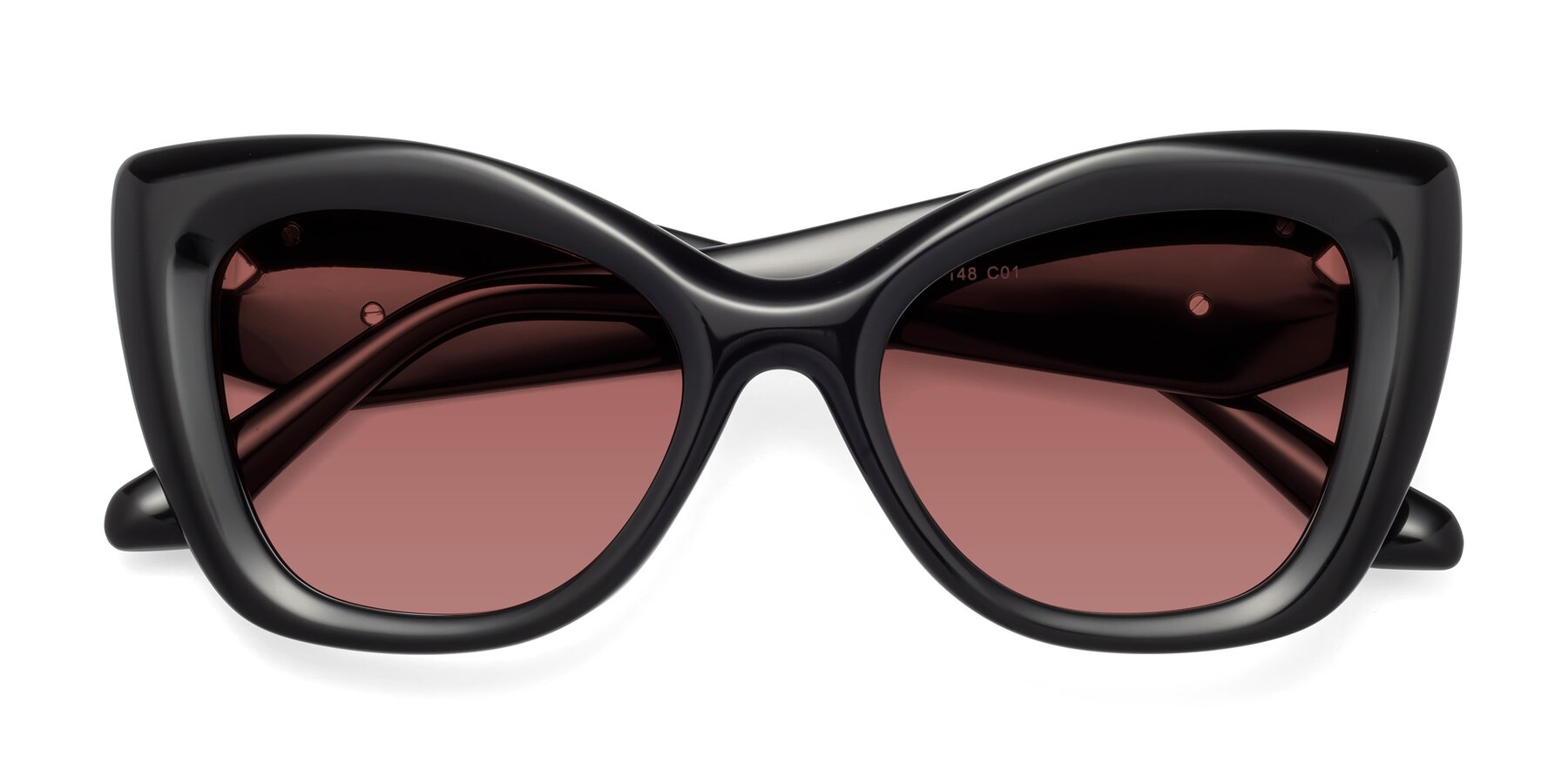 Folded Front of Riffe in Black with Garnet Tinted Lenses