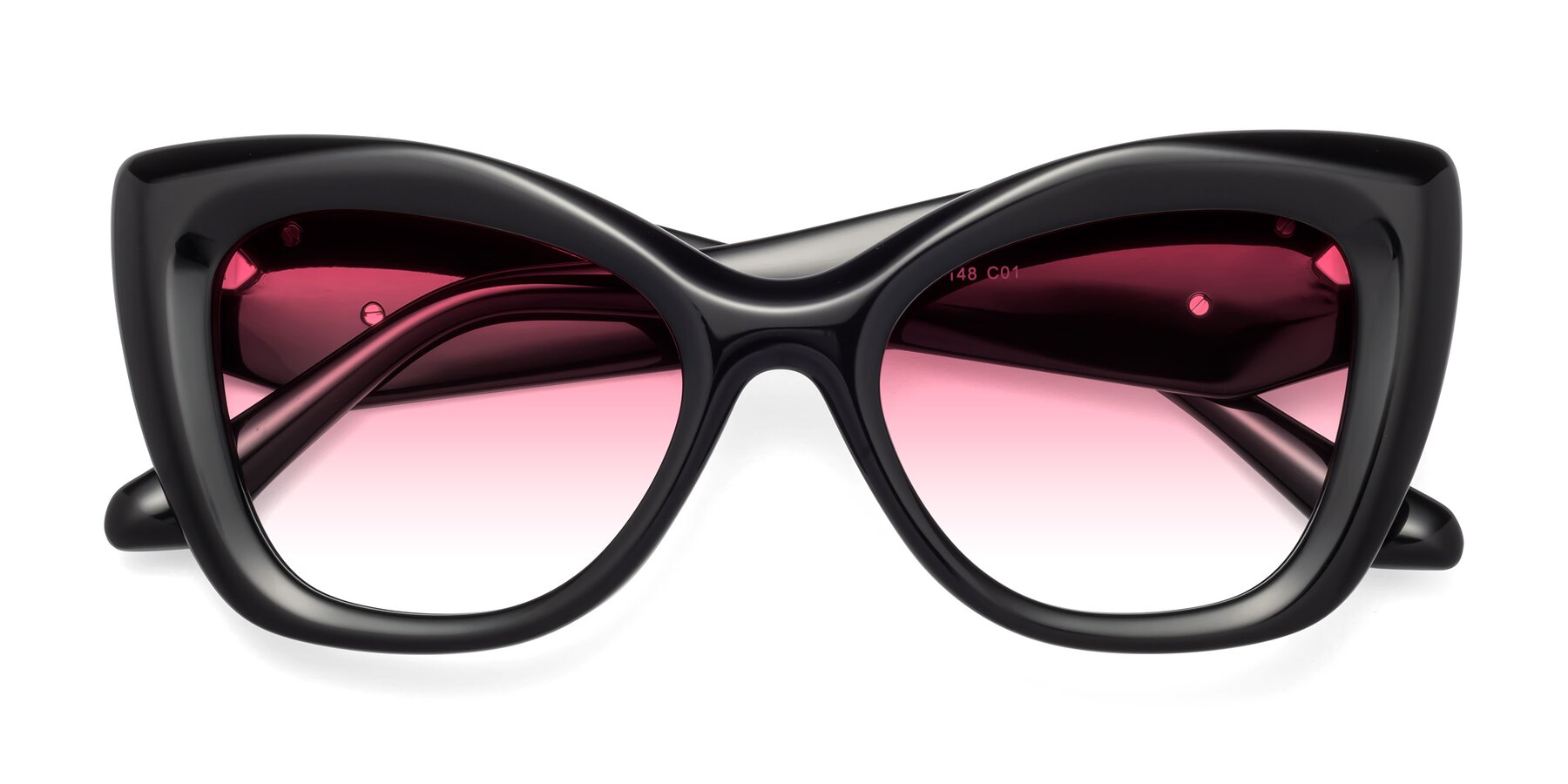 Folded Front of Riffe in Black with Pink Gradient Lenses