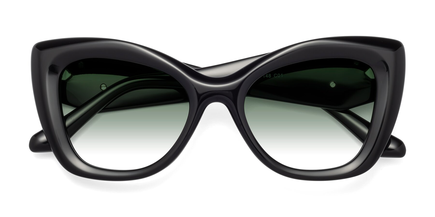 Folded Front of Riffe in Black with Green Gradient Lenses