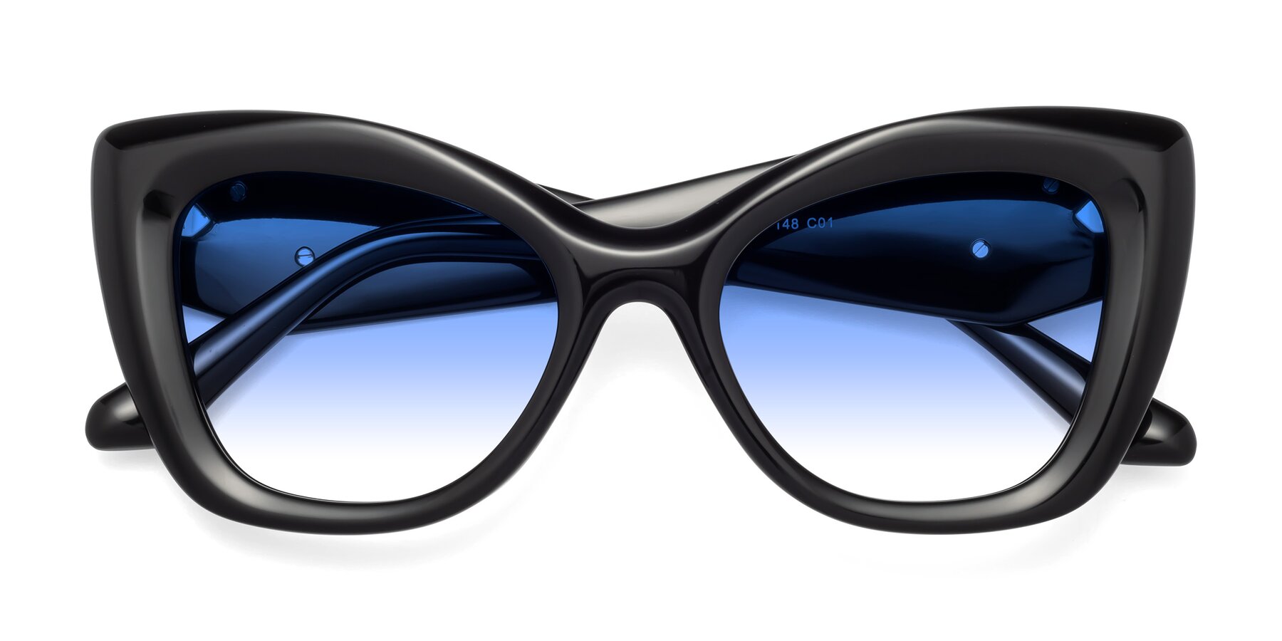 Folded Front of Riffe in Black with Blue Gradient Lenses