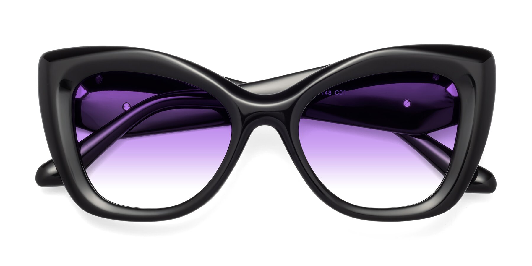 Folded Front of Riffe in Black with Purple Gradient Lenses