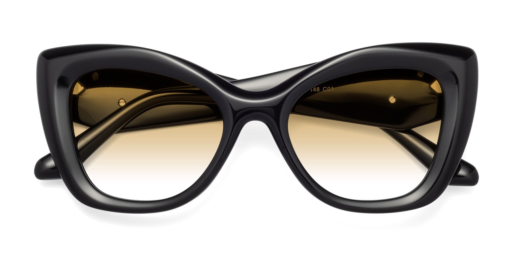 Folded Front of Riffe in Black with Champagne Gradient Lenses