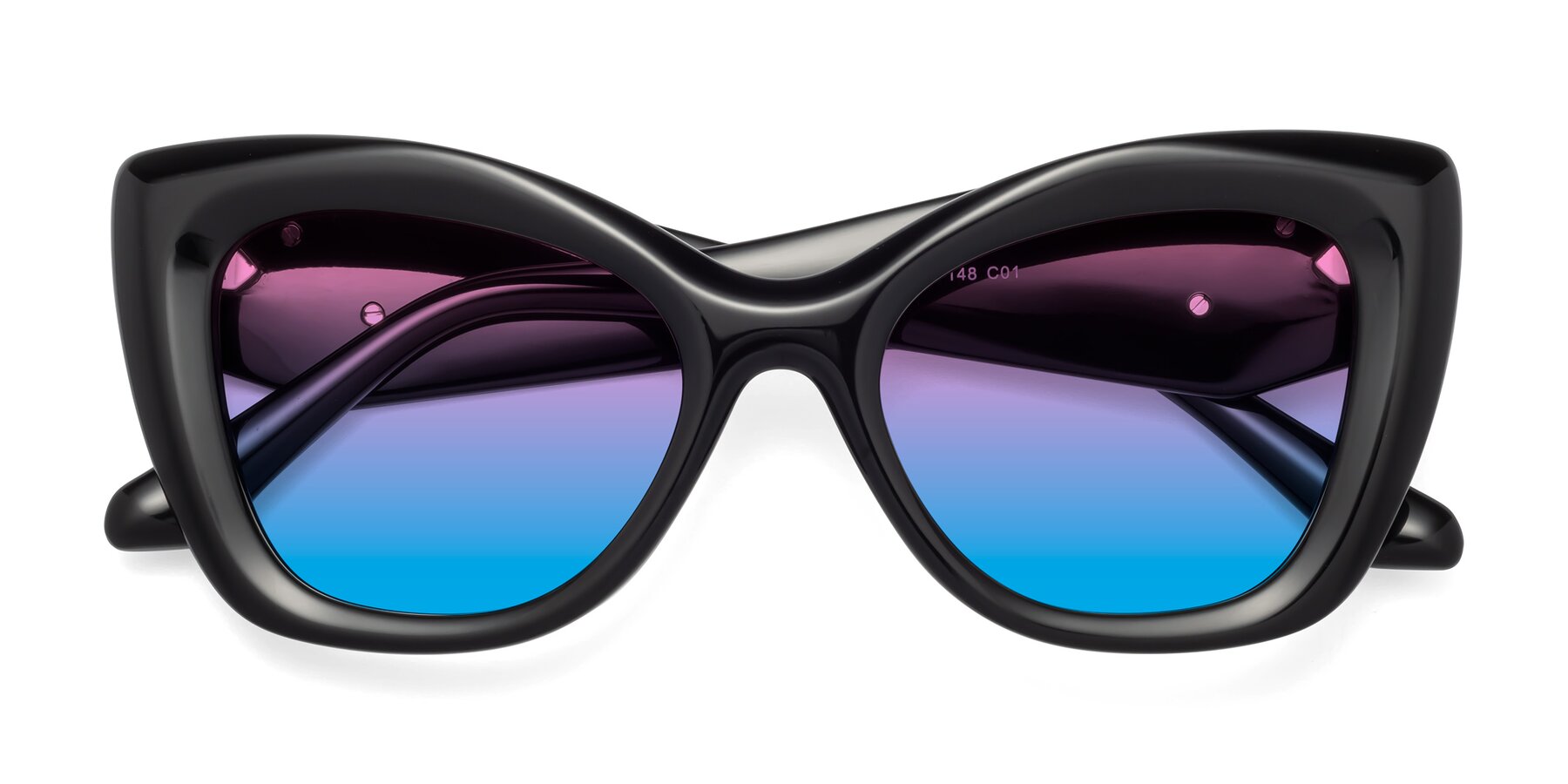 Folded Front of Riffe in Black with Pink / Blue Gradient Lenses