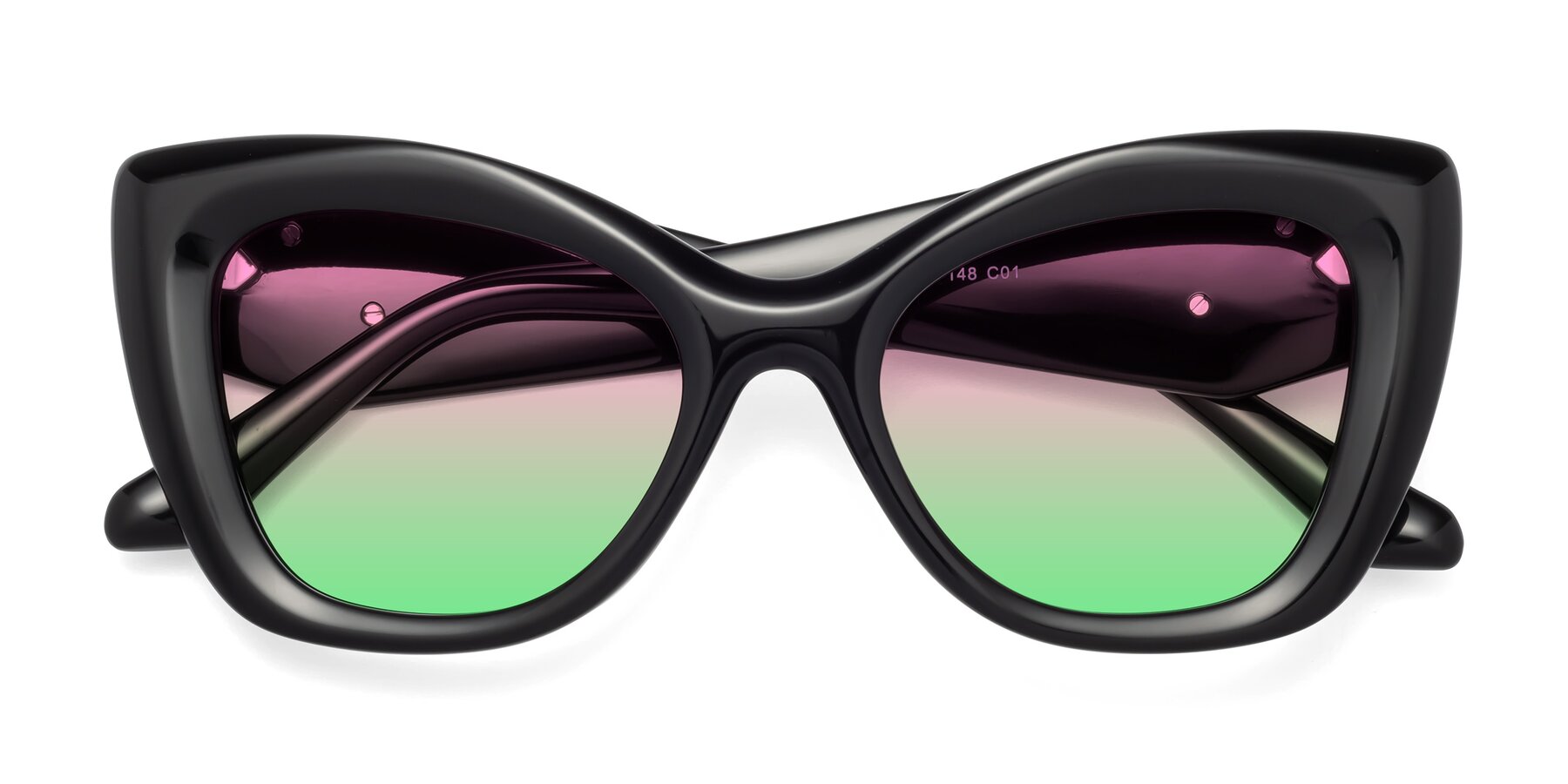 Folded Front of Riffe in Black with Pink / Green Gradient Lenses