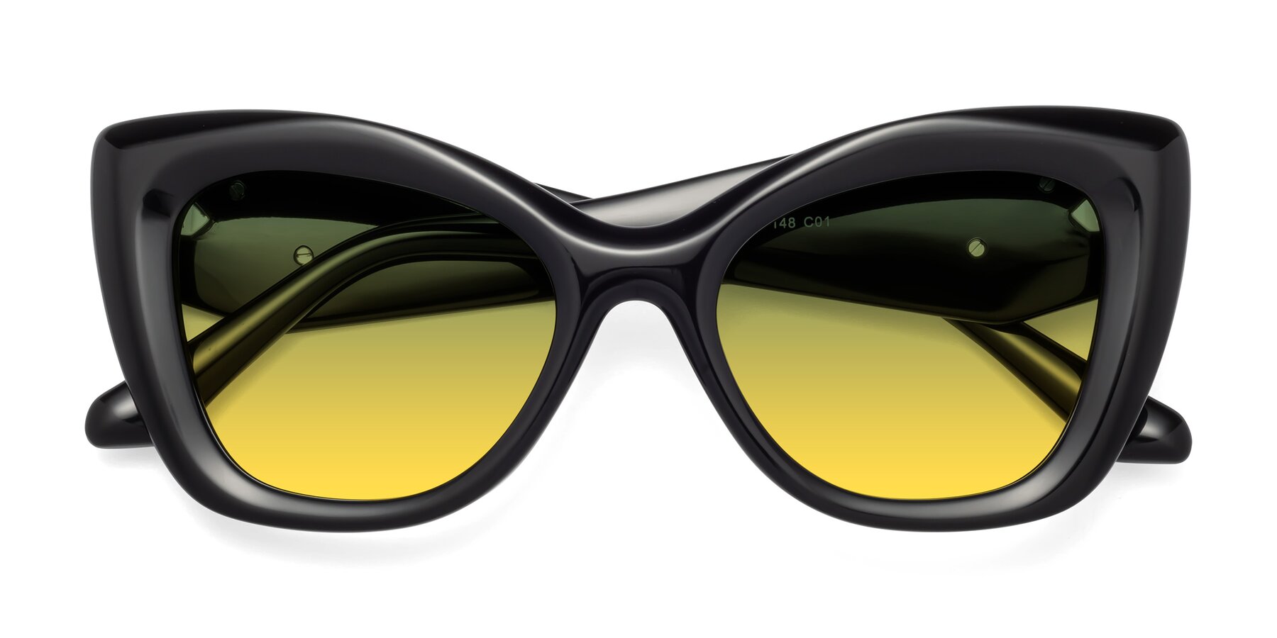 Folded Front of Riffe in Black with Green / Yellow Gradient Lenses