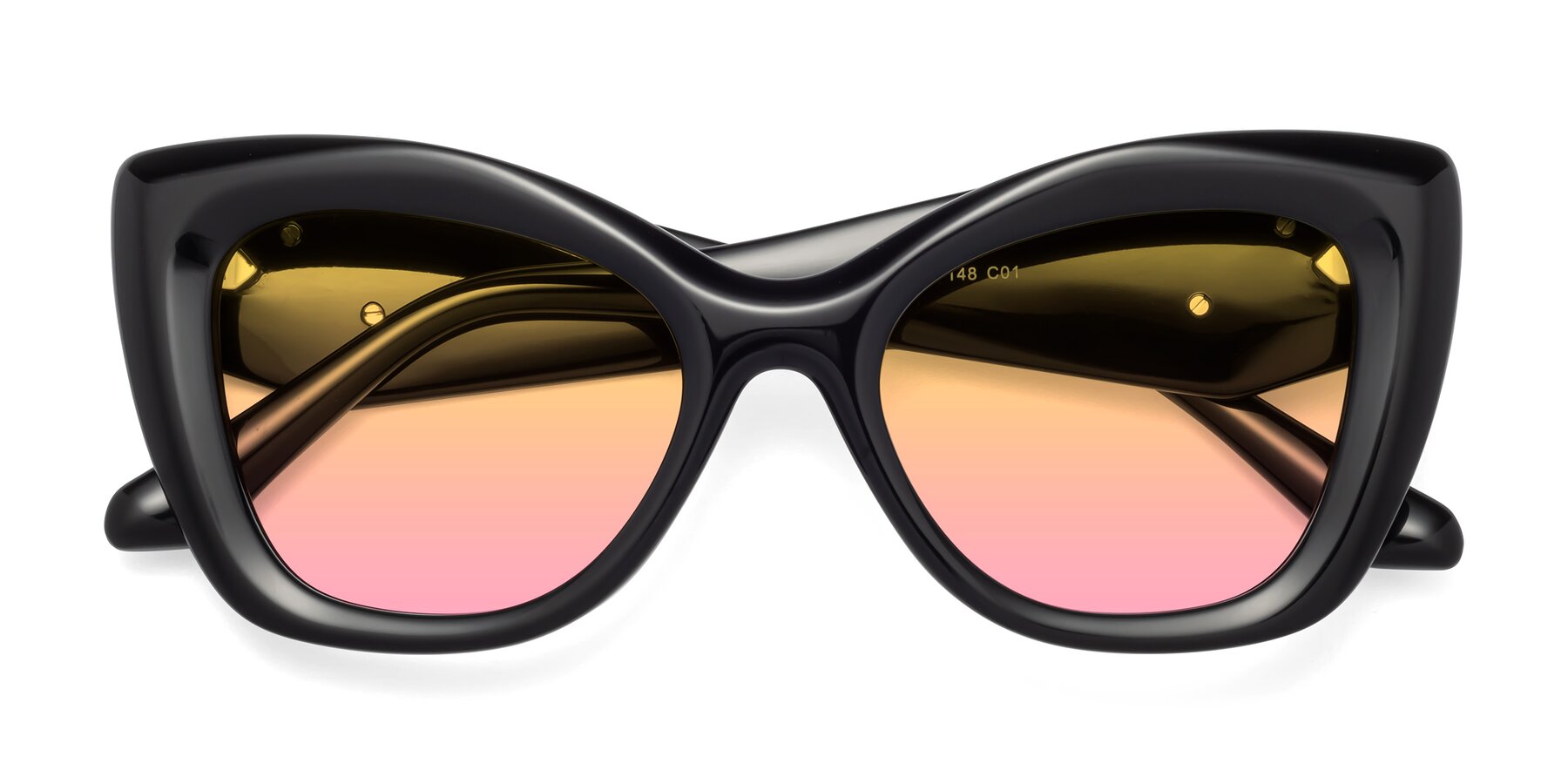 Folded Front of Riffe in Black with Yellow / Pink Gradient Lenses