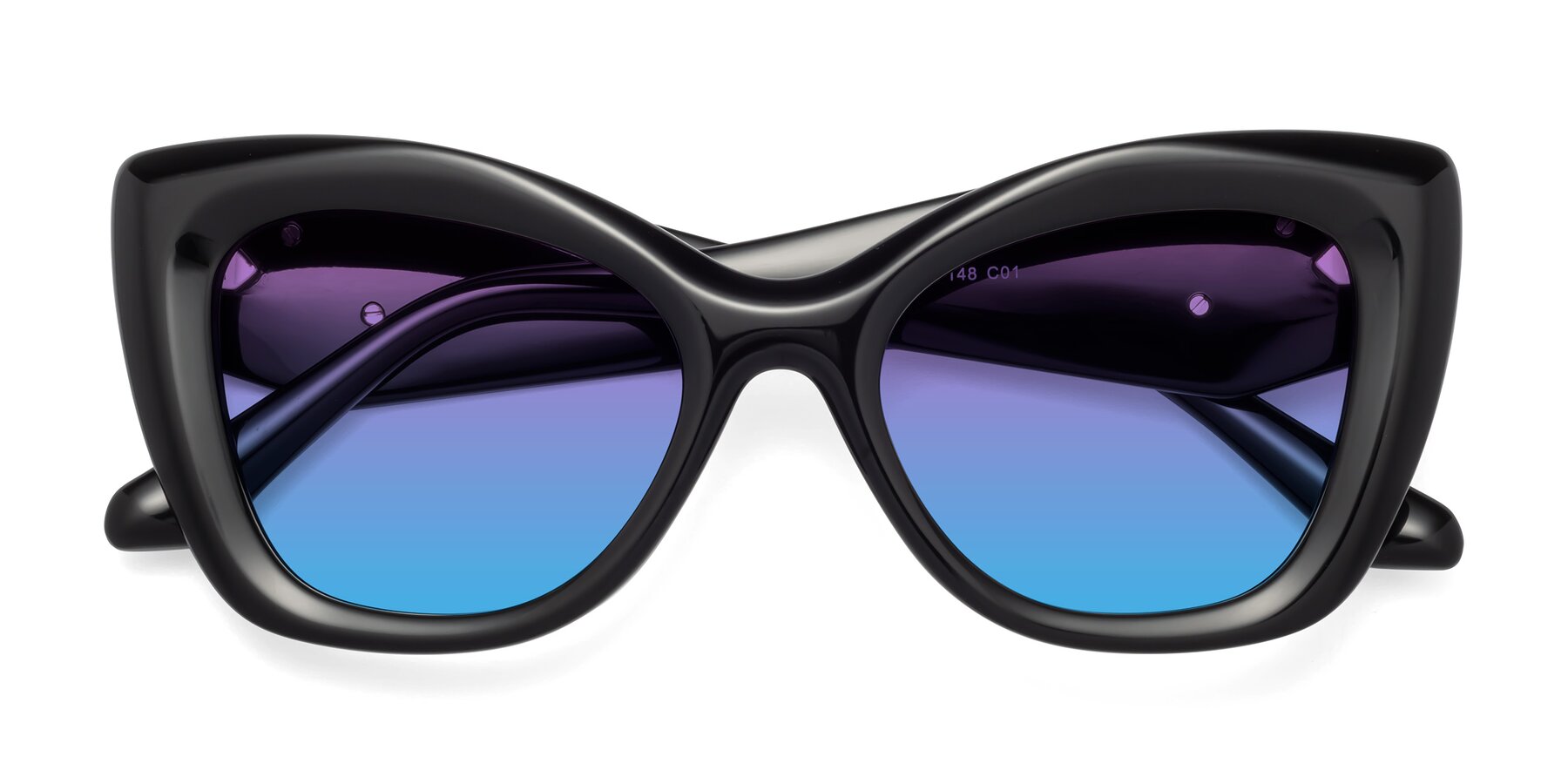 Folded Front of Riffe in Black with Purple / Blue Gradient Lenses
