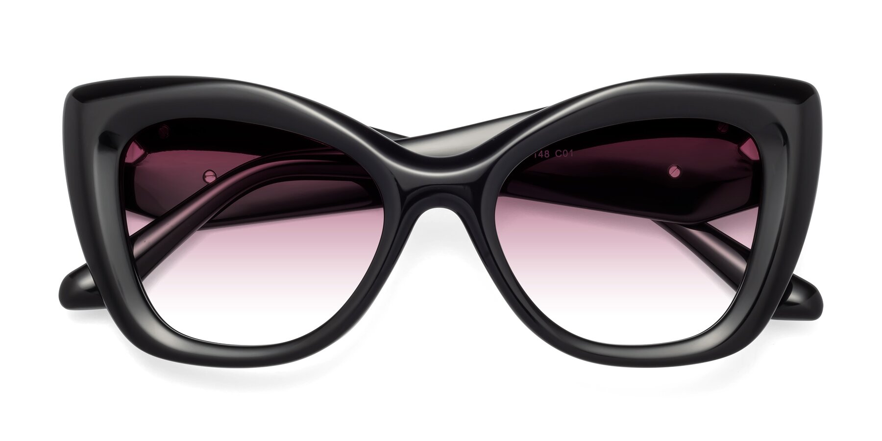 Folded Front of Riffe in Black with Wine Gradient Lenses