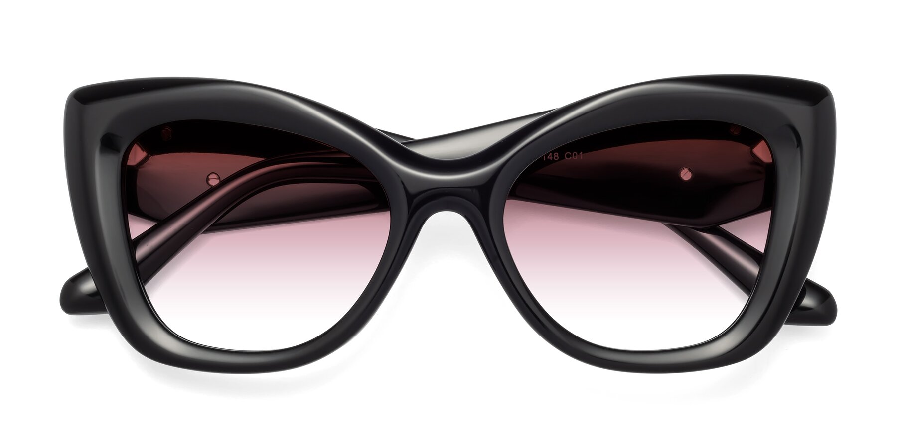 Folded Front of Riffe in Black with Garnet Gradient Lenses