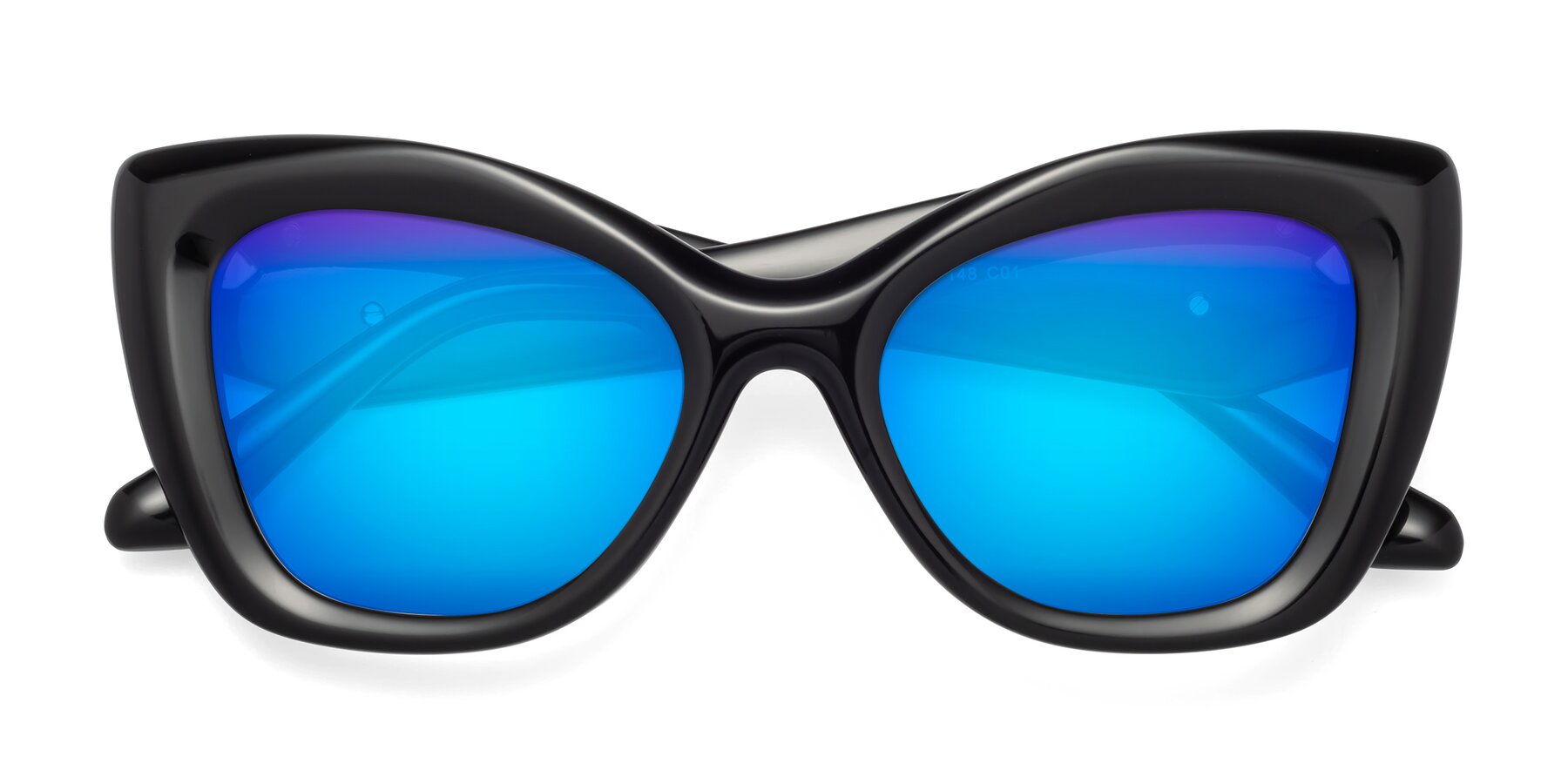 Folded Front of Riffe in Black with Blue Mirrored Lenses