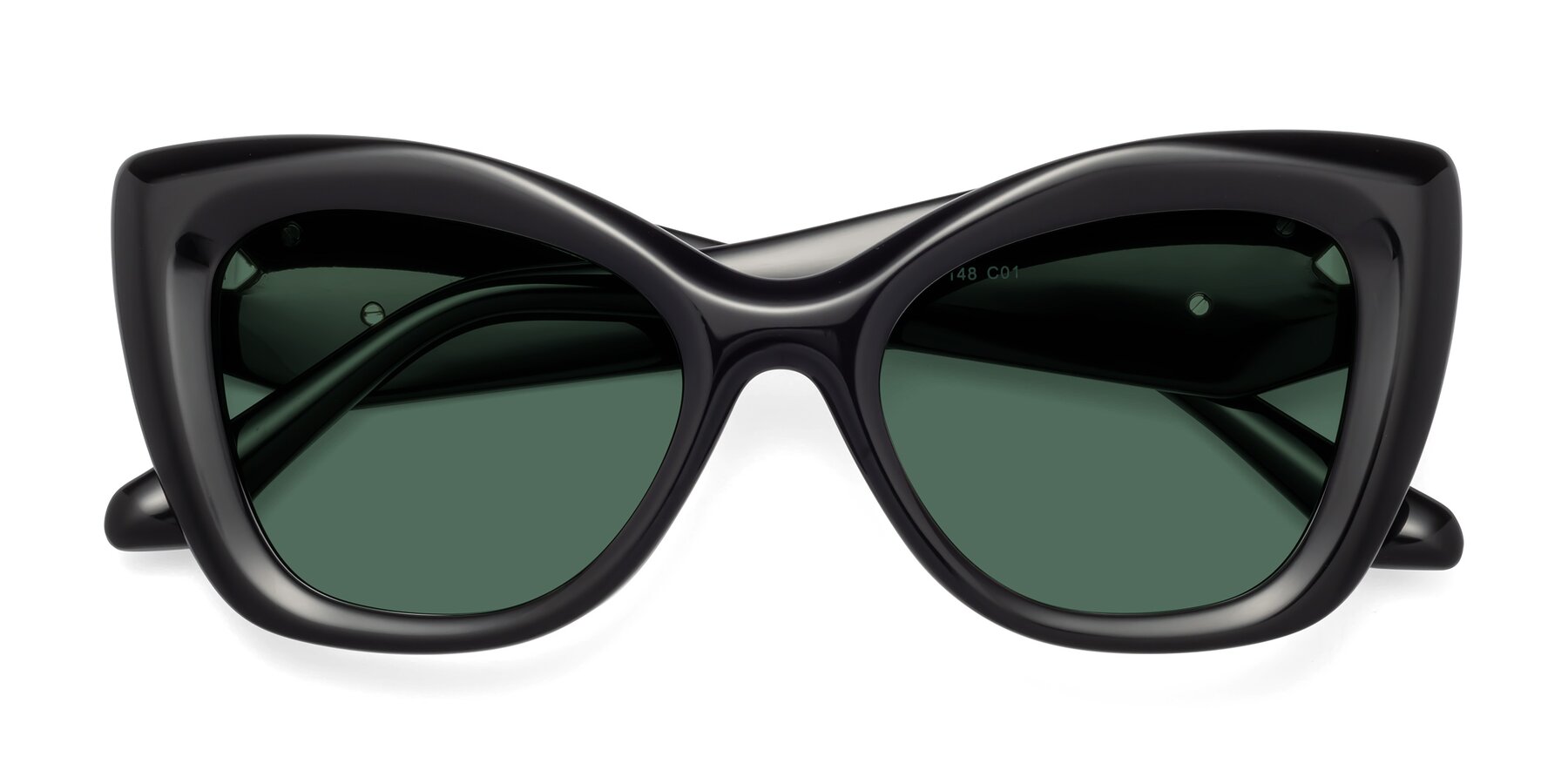 Folded Front of Riffe in Black with Green Polarized Lenses