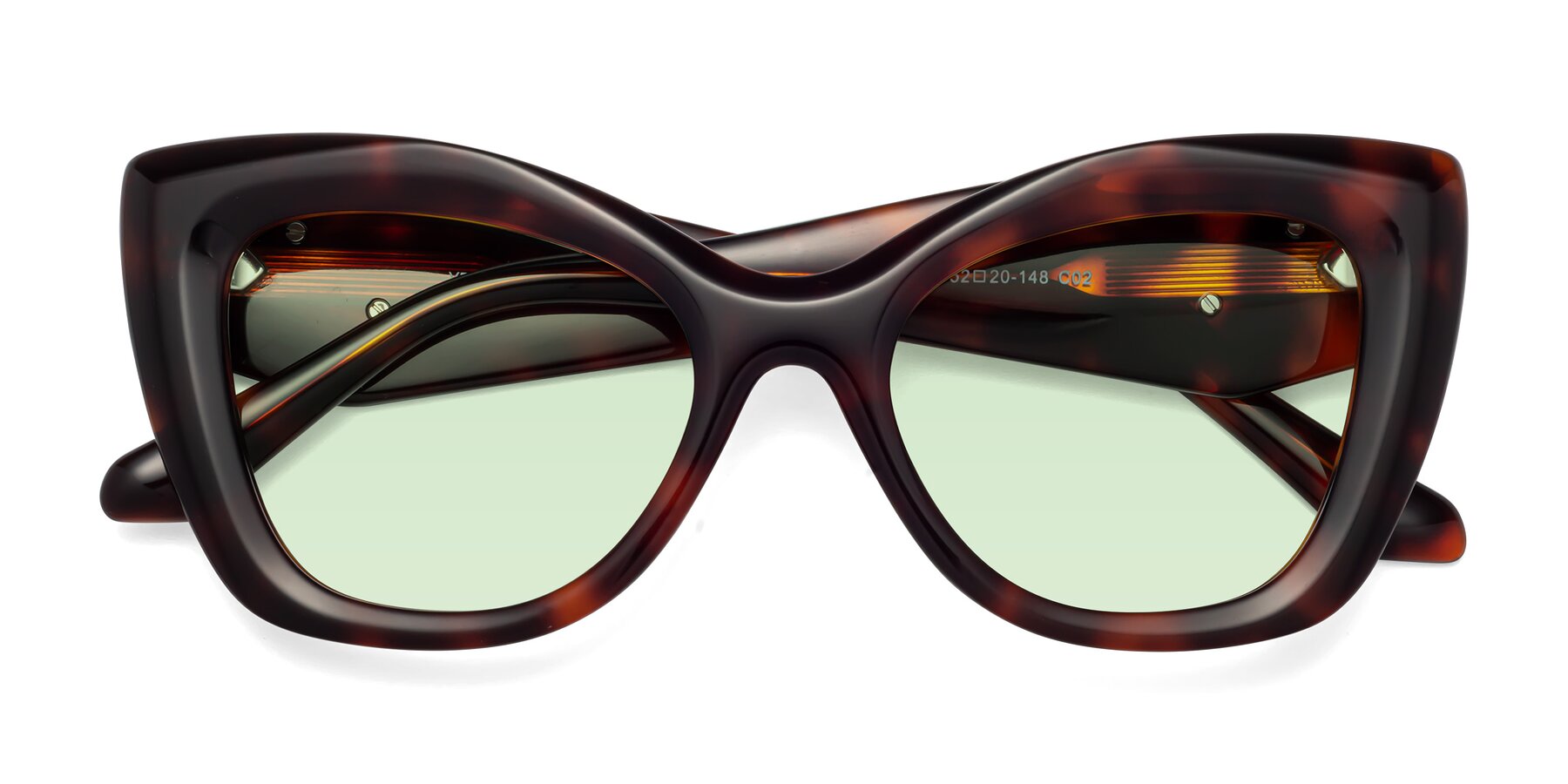 Folded Front of Riffe in Tortoise with Light Green Tinted Lenses
