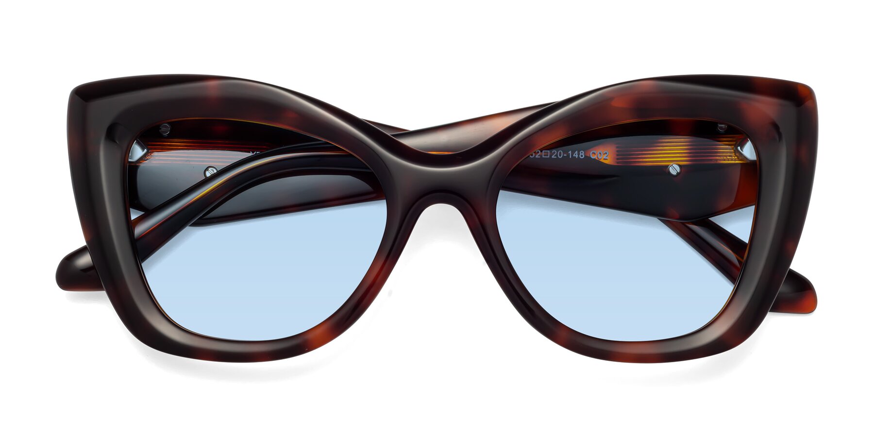 Folded Front of Riffe in Tortoise with Light Blue Tinted Lenses