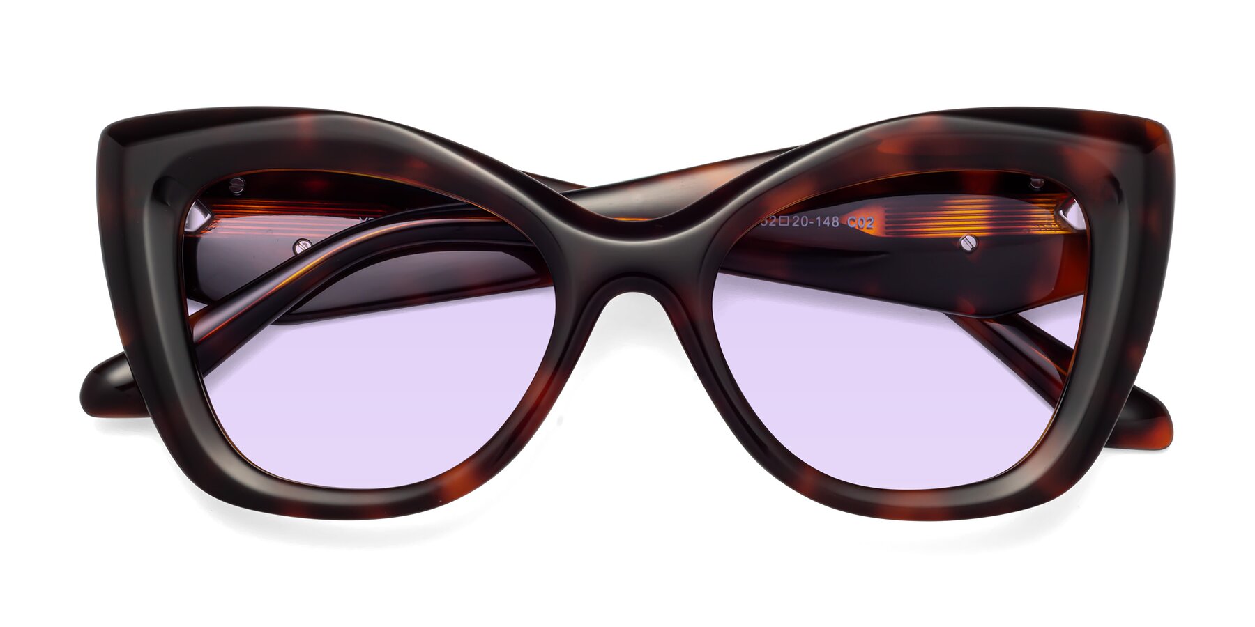Folded Front of Riffe in Tortoise with Light Purple Tinted Lenses