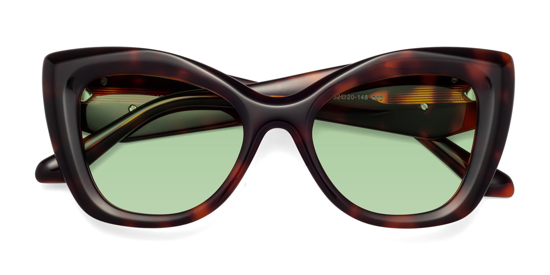 Folded Front of Riffe in Tortoise with Medium Green Tinted Lenses