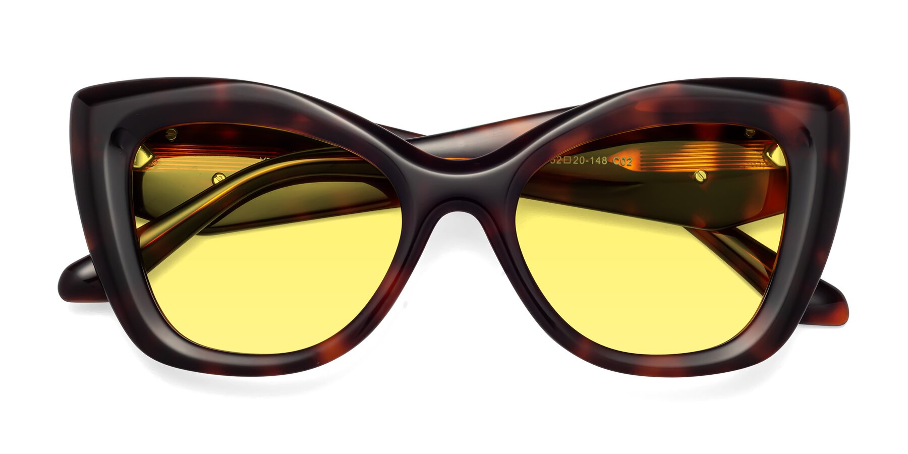 Folded Front of Riffe in Tortoise with Medium Yellow Tinted Lenses