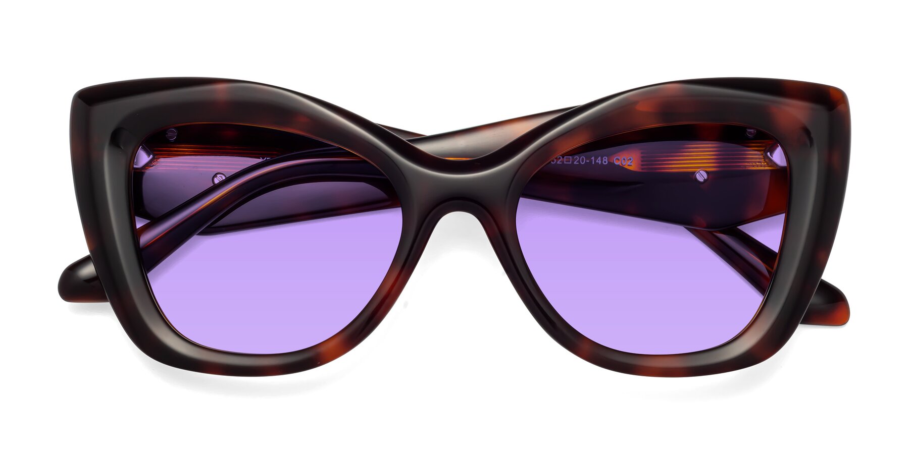 Folded Front of Riffe in Tortoise with Medium Purple Tinted Lenses