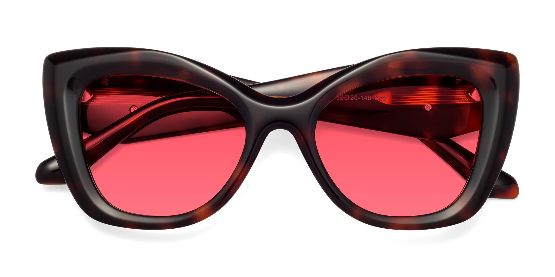 Folded Front of Riffe in Tortoise with Red Tinted Lenses
