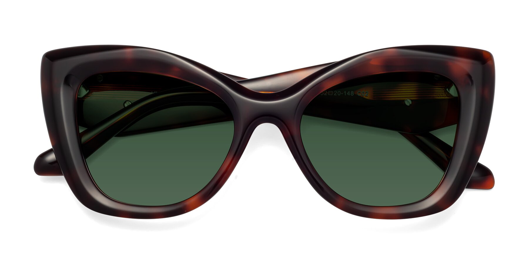 Folded Front of Riffe in Tortoise with Green Tinted Lenses