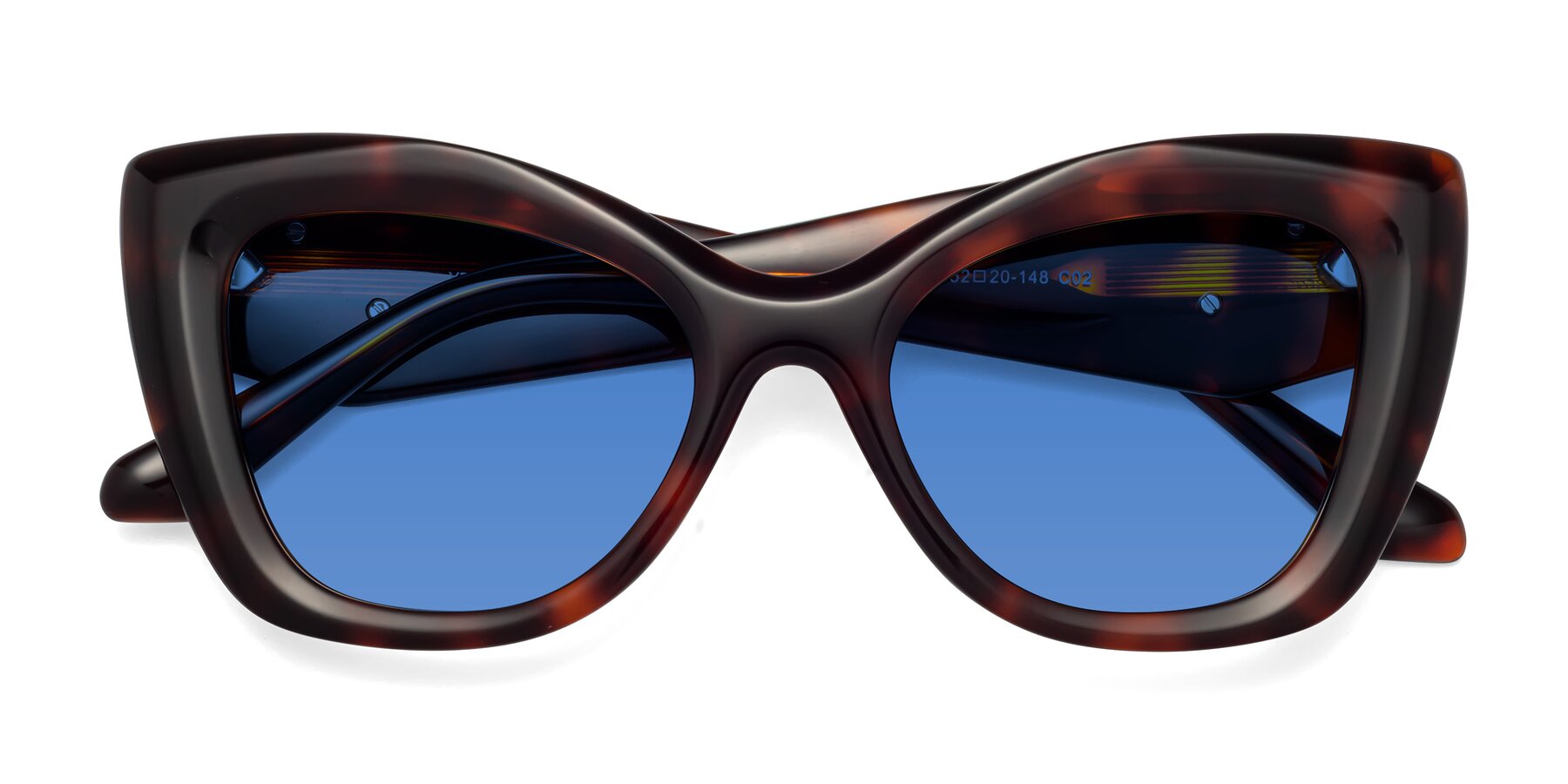Folded Front of Riffe in Tortoise with Blue Tinted Lenses