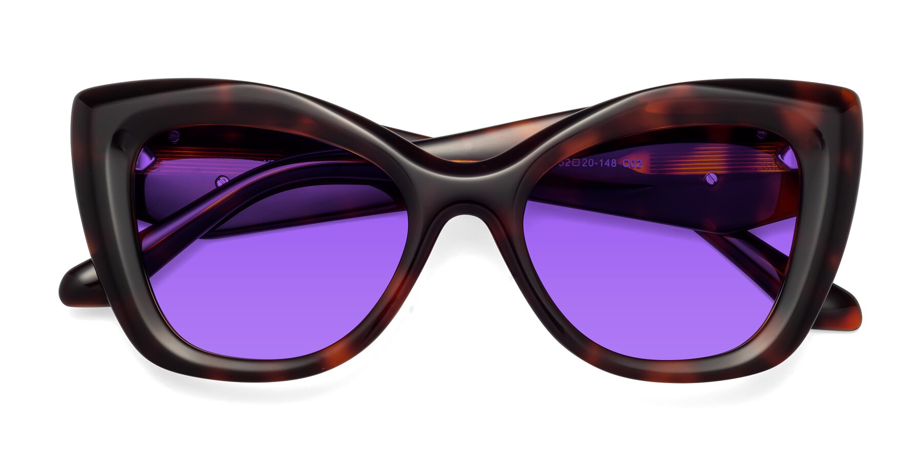 Folded Front of Riffe in Tortoise with Purple Tinted Lenses