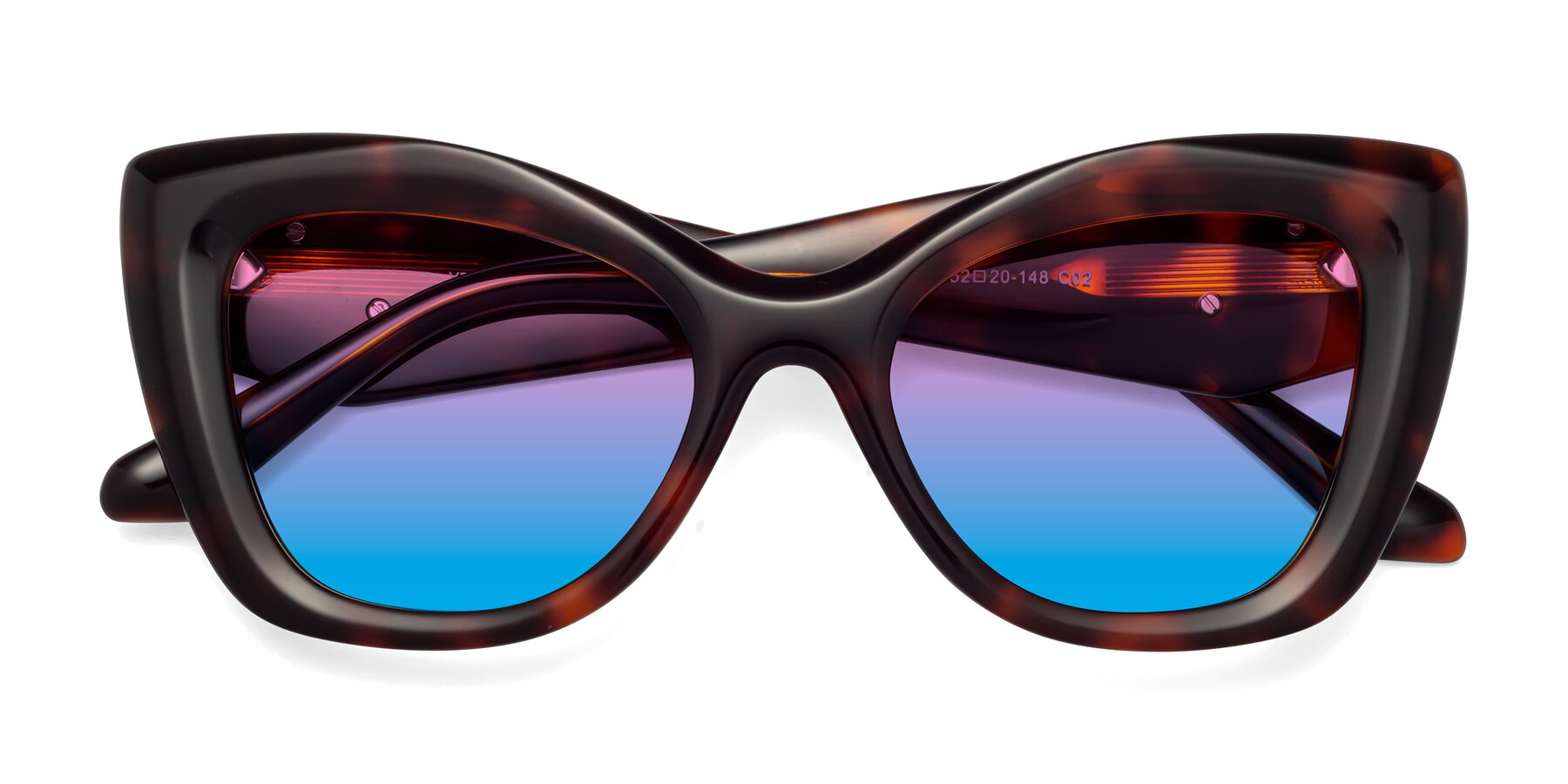Folded Front of Riffe in Tortoise with Pink / Blue Gradient Lenses