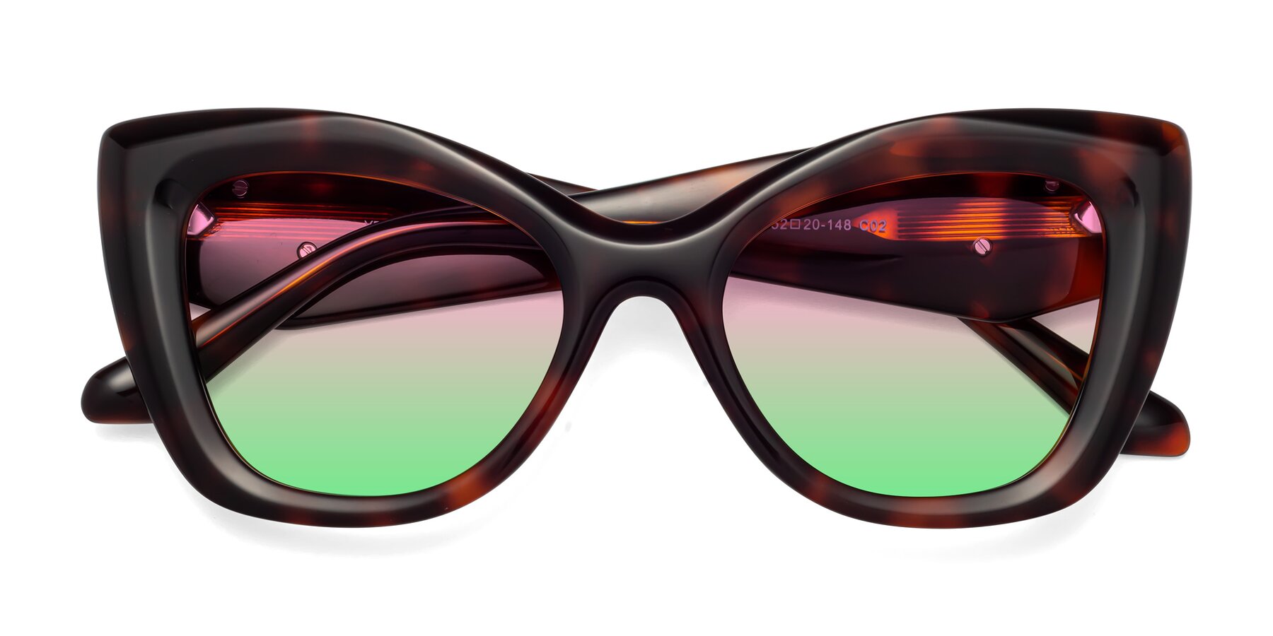 Folded Front of Riffe in Tortoise with Pink / Green Gradient Lenses