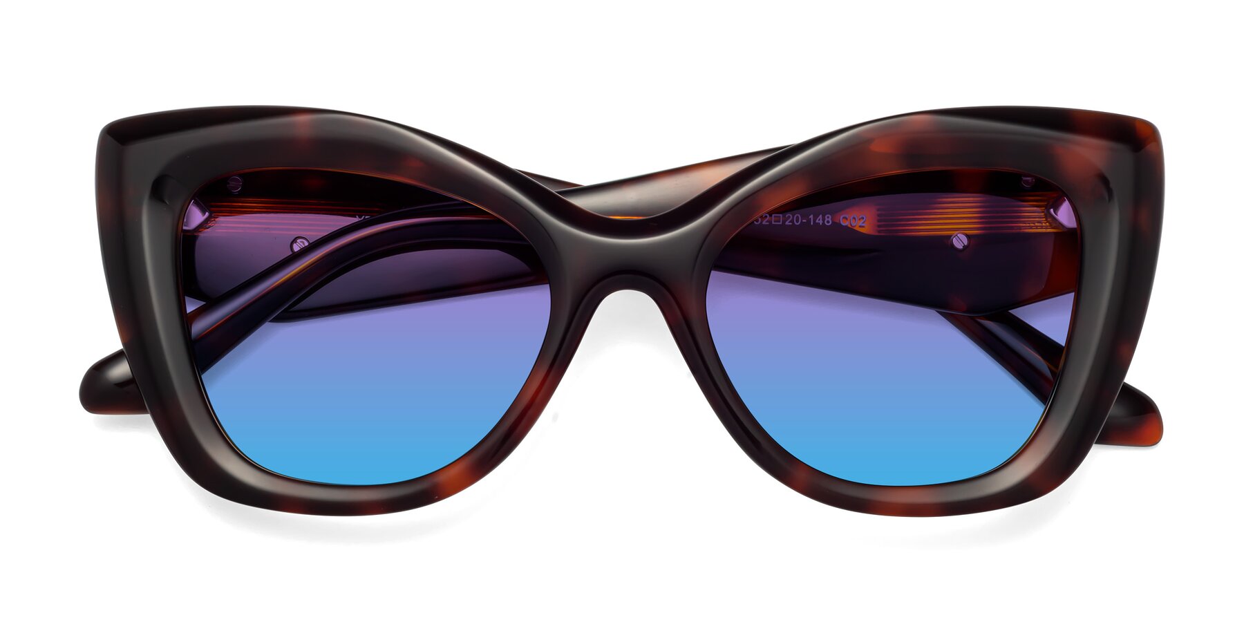 Folded Front of Riffe in Tortoise with Purple / Blue Gradient Lenses
