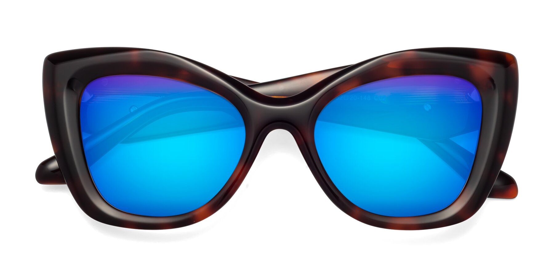 Folded Front of Riffe in Tortoise with Blue Mirrored Lenses